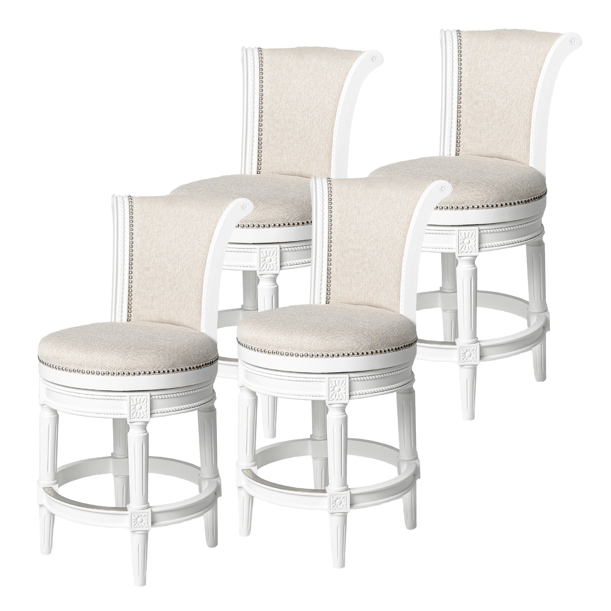 26" Pullman Counter Stool in White Finish with Natural Fabric (Set of 4) in Stools by Maven Lane