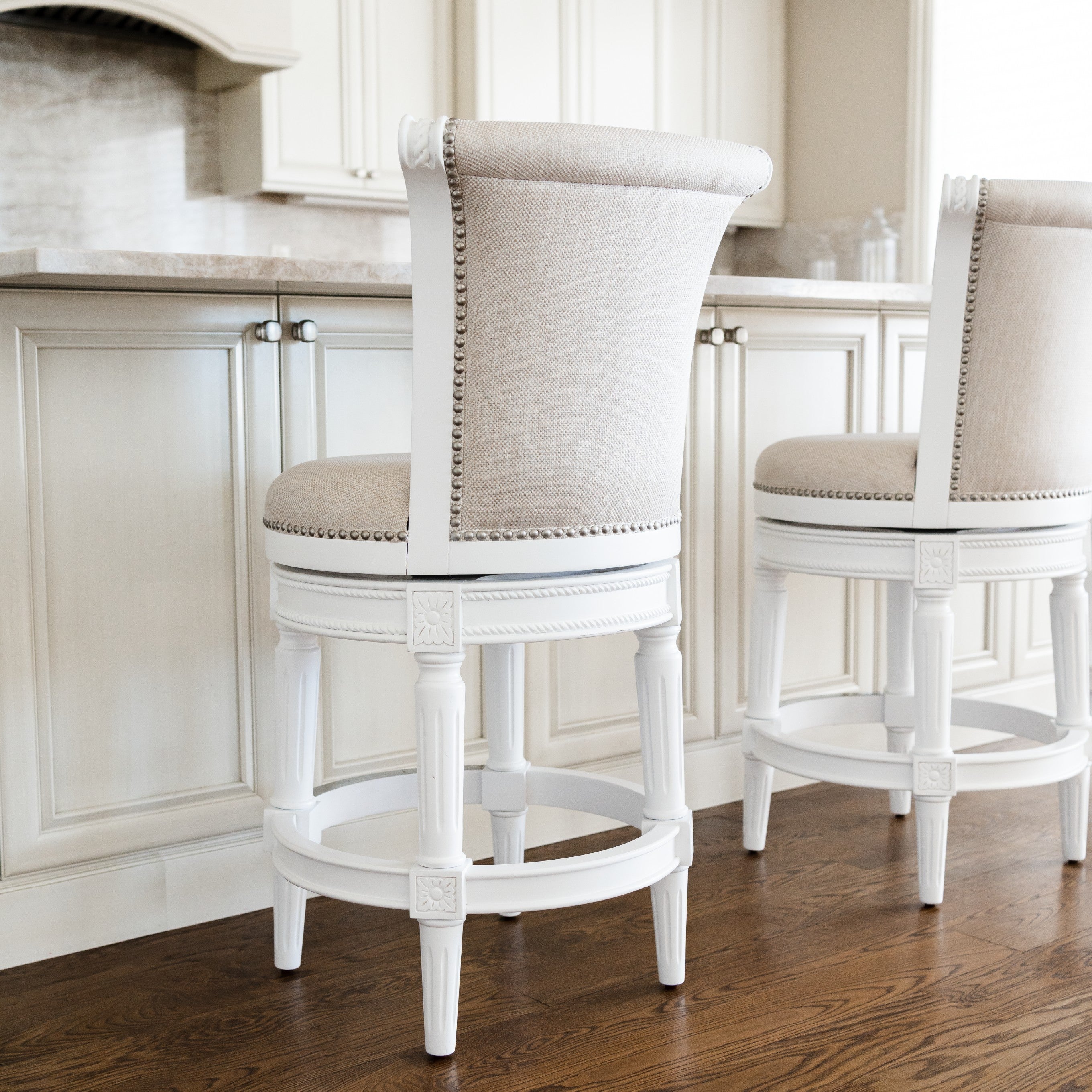 26" Pullman Counter Stool in White Finish with Natural Fabric in Stools by Maven Lane