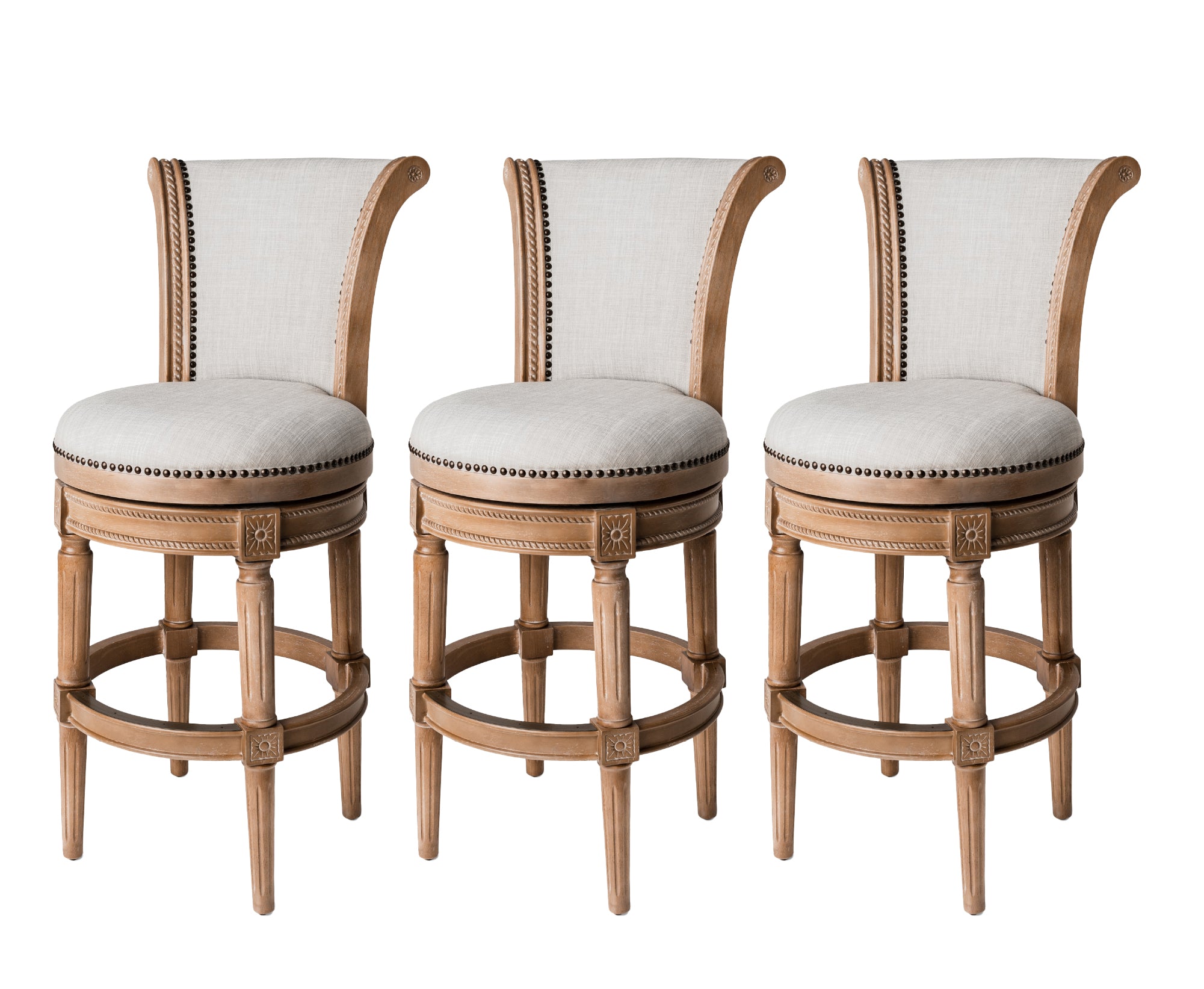 31" Pullman Bar Stool in Light Brown Finish with Natural Fabric (Set of 3) in Stools by Maven Lane
