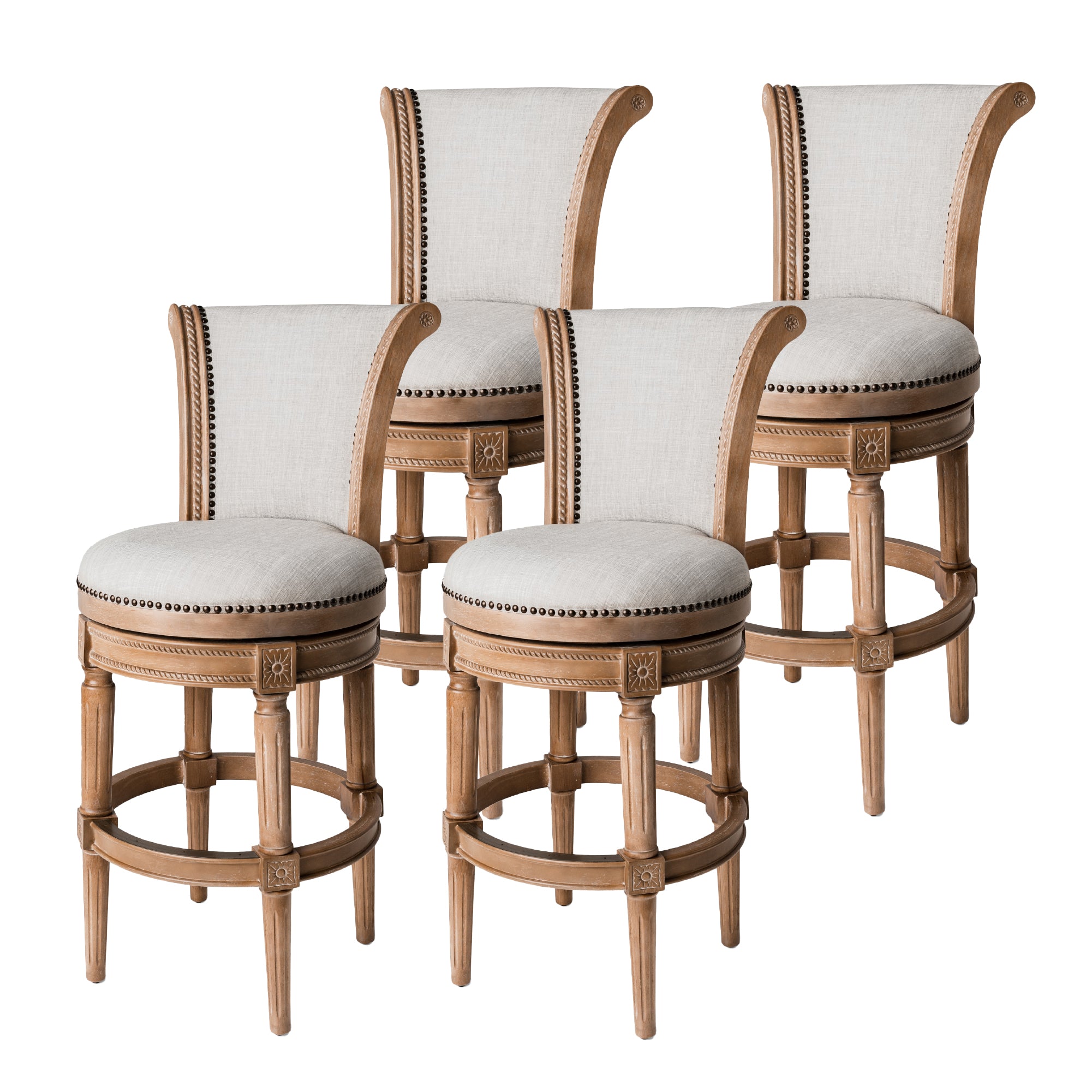 31" Pullman Bar Stool in Light Brown Finish with Natural Fabric (Set of 4) in Stools by Maven Lane