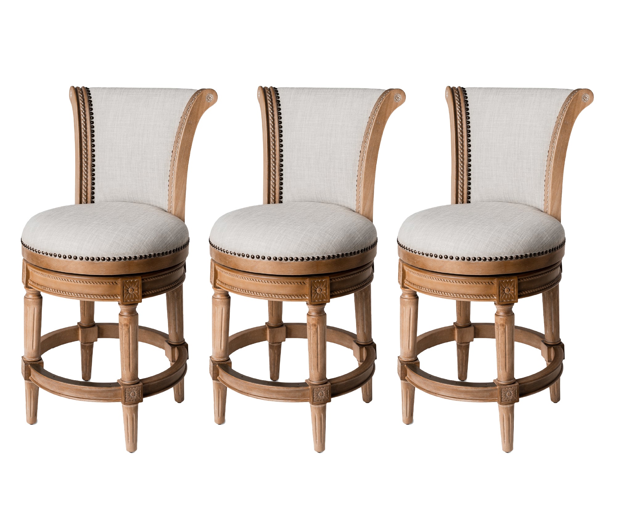 26" Pullman Counter Stool in Light Brown Finish with Natural Fabric (Set of 3) in Stools by Maven Lane