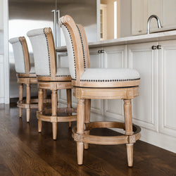 Pullman Counter Stool in Light Brown Finish with Light Grey Fabric in Stools by Maven Lane