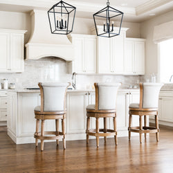 Pullman Counter Stool in Light Brown Finish with Light Grey Fabric in Stools by Maven Lane
