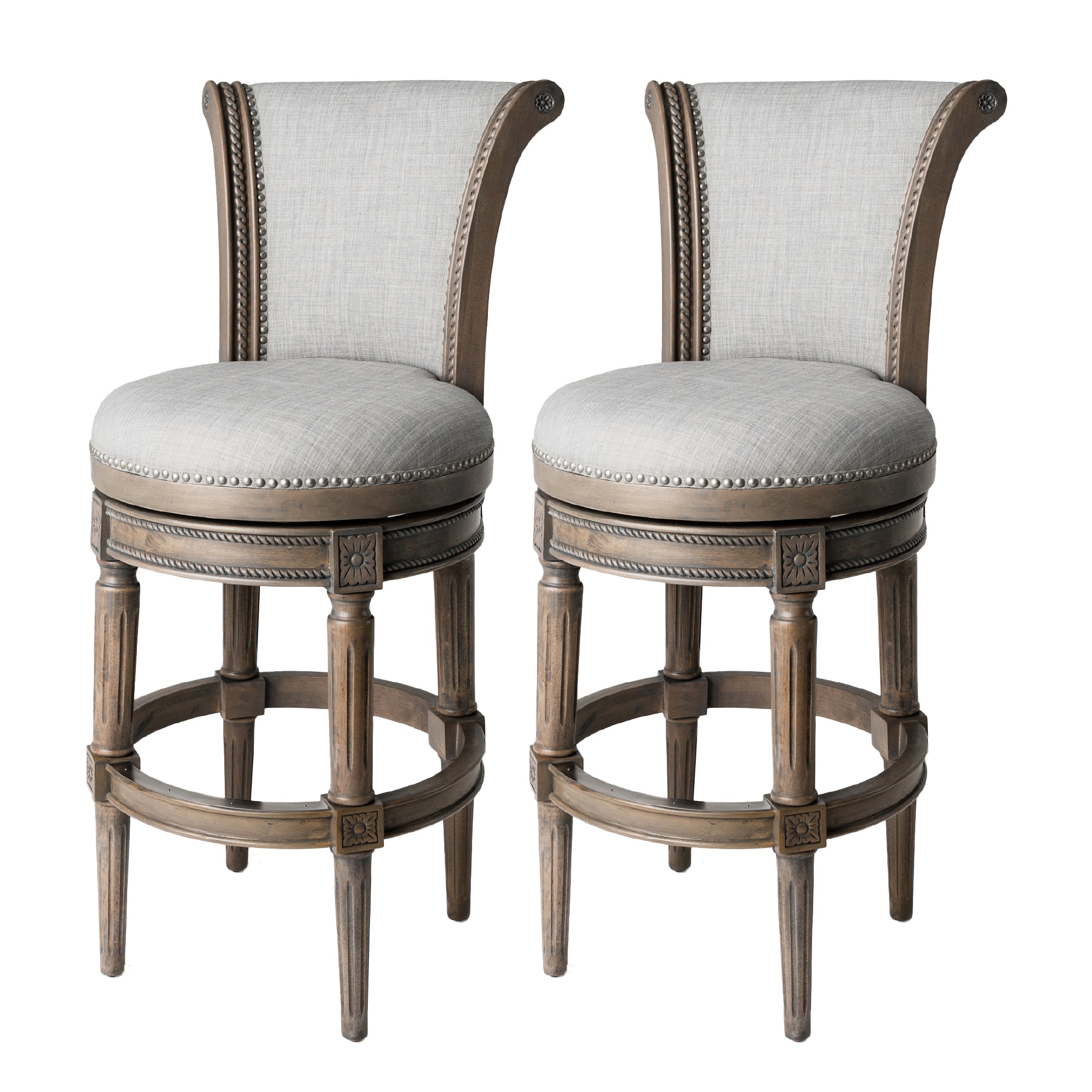 31" Pullman Bar Stool in Grey Finish with Grey Fabric (Set of 2) in Stools by Maven Lane