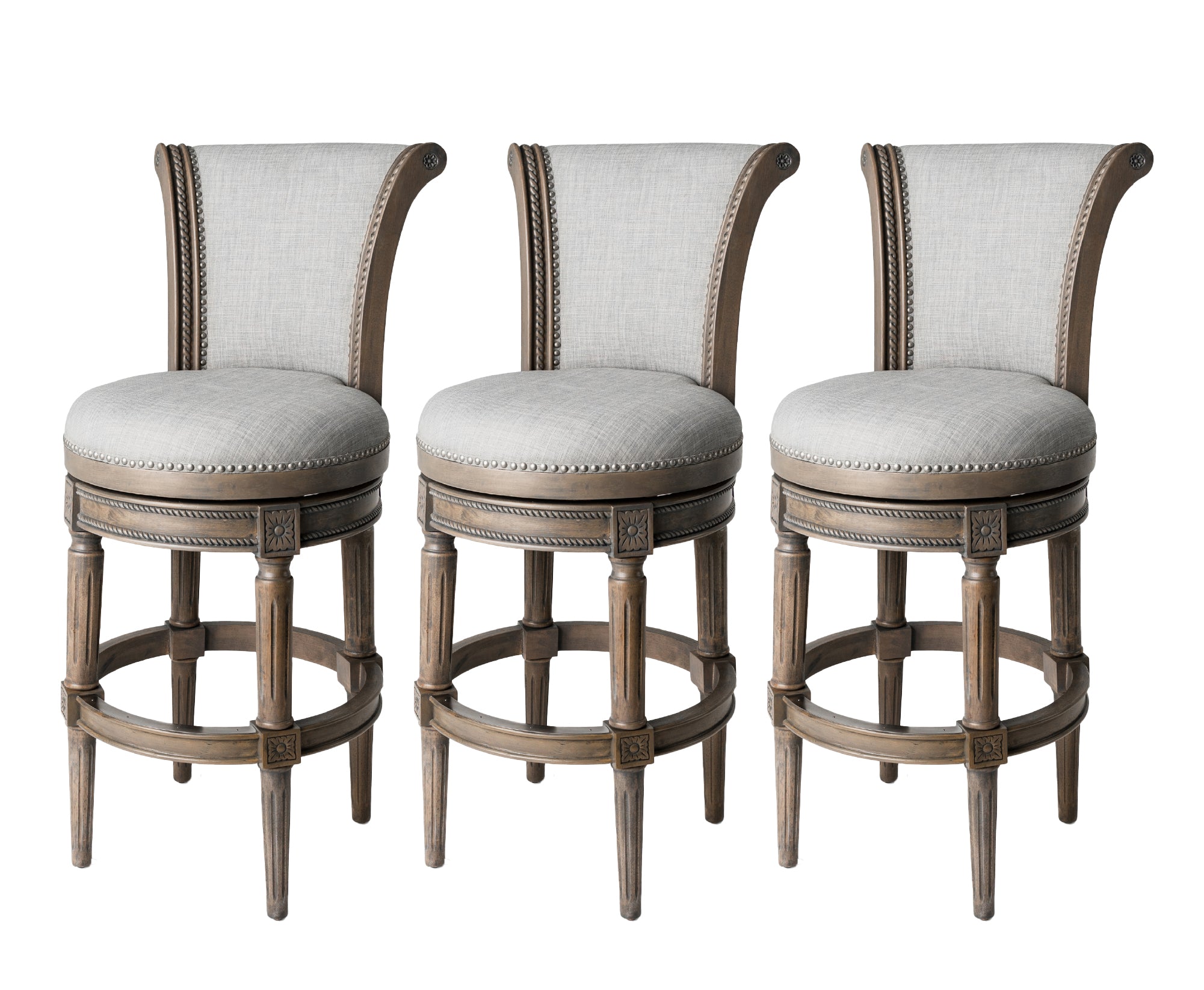 31" Pullman Bar Stool in Grey Finish with Grey Fabric (Set of 3) in Stools by Maven Lane