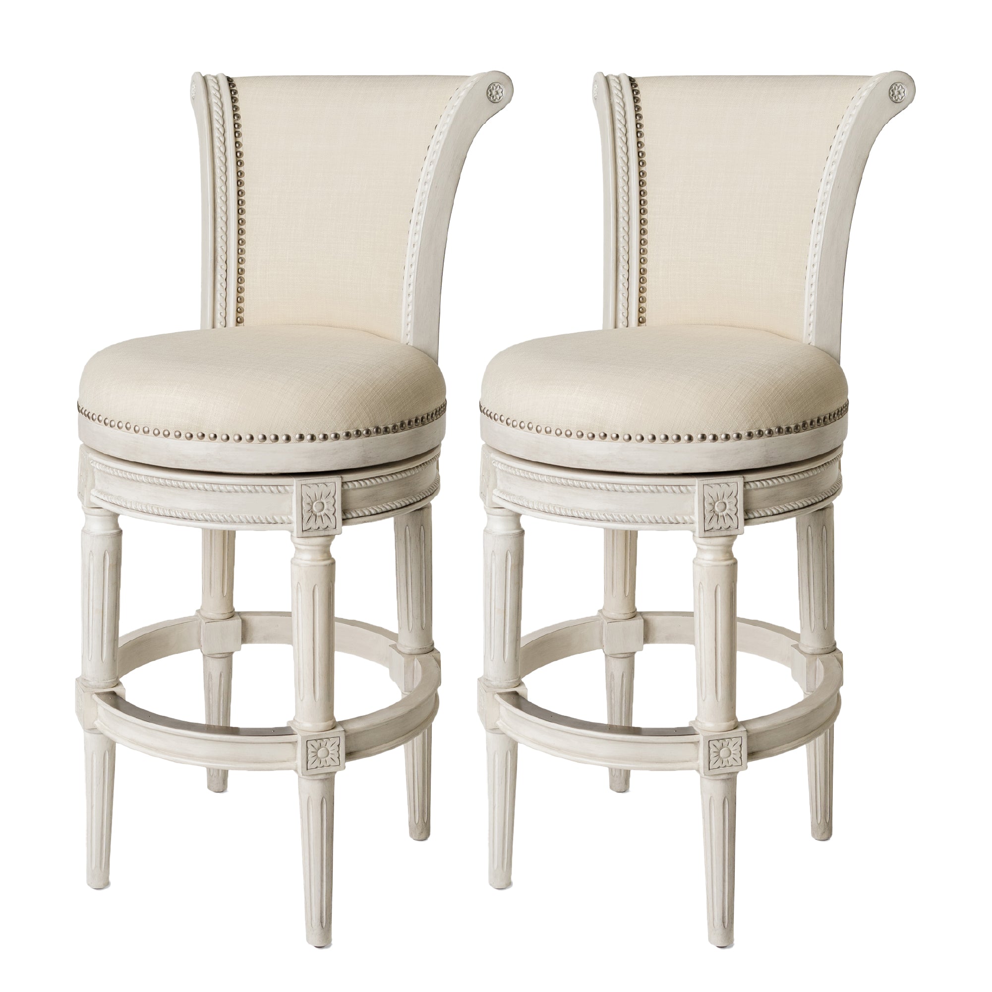 31" Pullman Bar Stool in Cream Finish with Natural Fabric (Set of 2) in Stools by Maven Lane