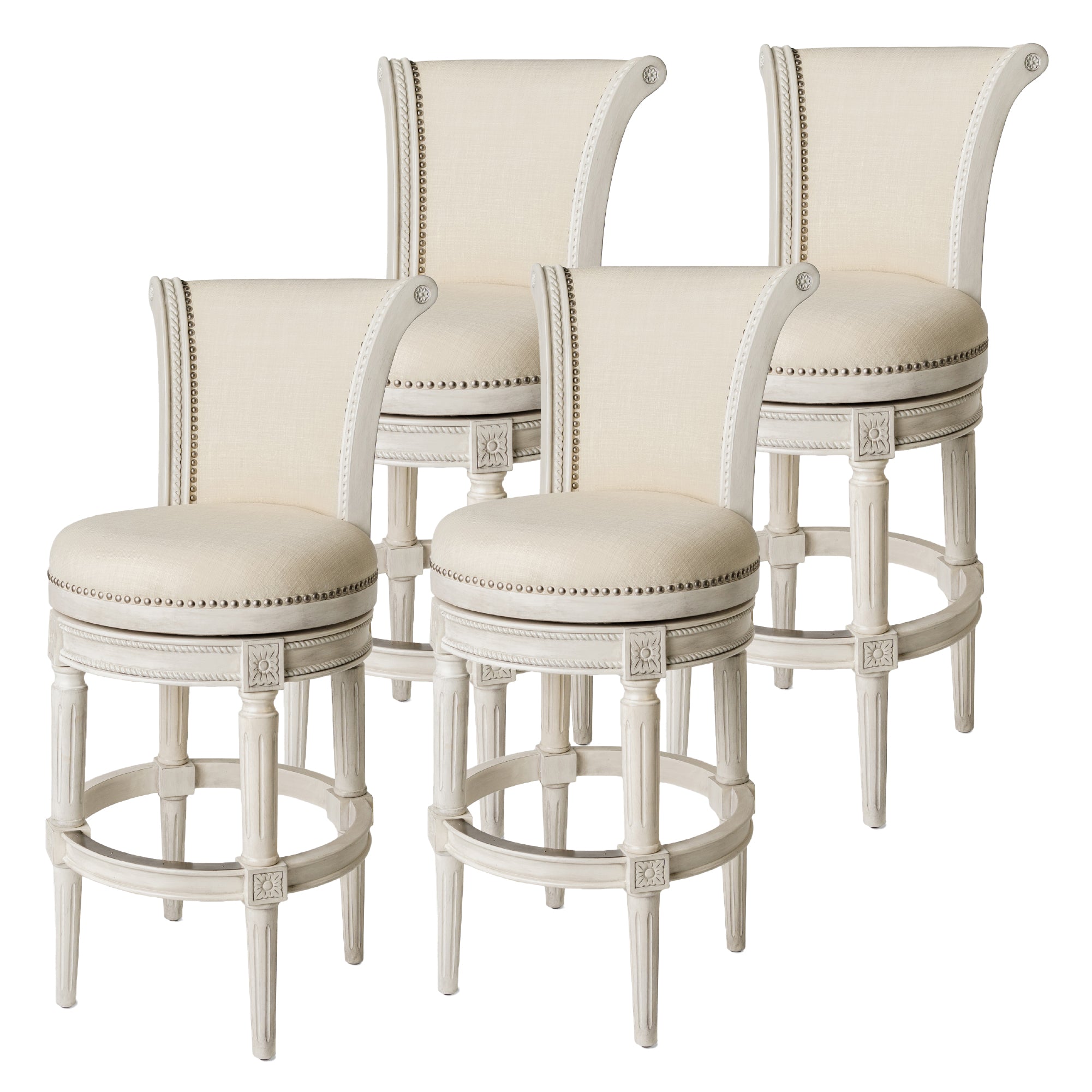 31" Pullman Bar Stool in Cream Finish with Natural Fabric (Set of 4) in Stools by Maven Lane