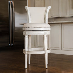 Pullman Bar Stool in Cream Finish and Cream Fabric in Stools by Maven Lane