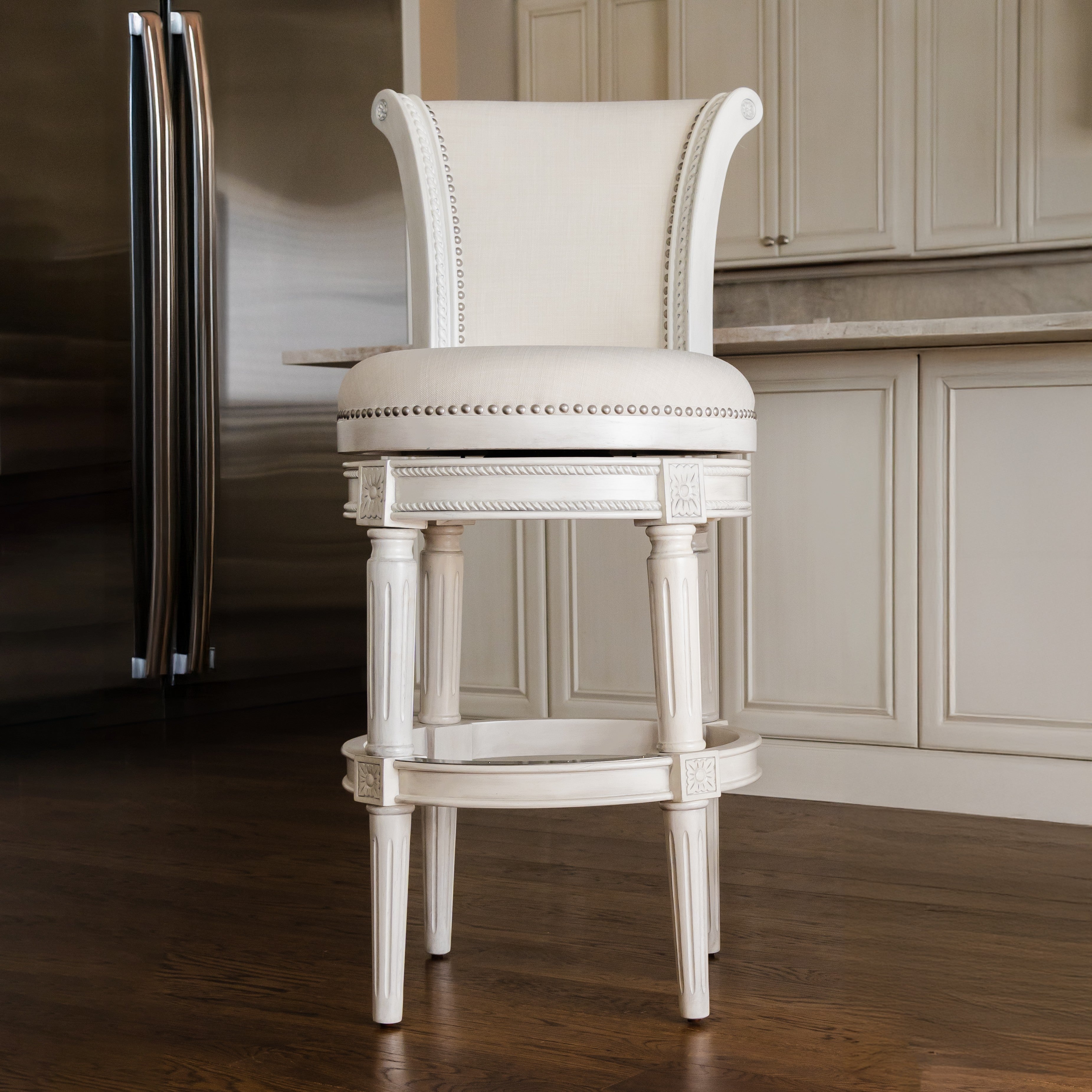 31" Pullman Bar Stool in Cream Finish with Natural Fabric