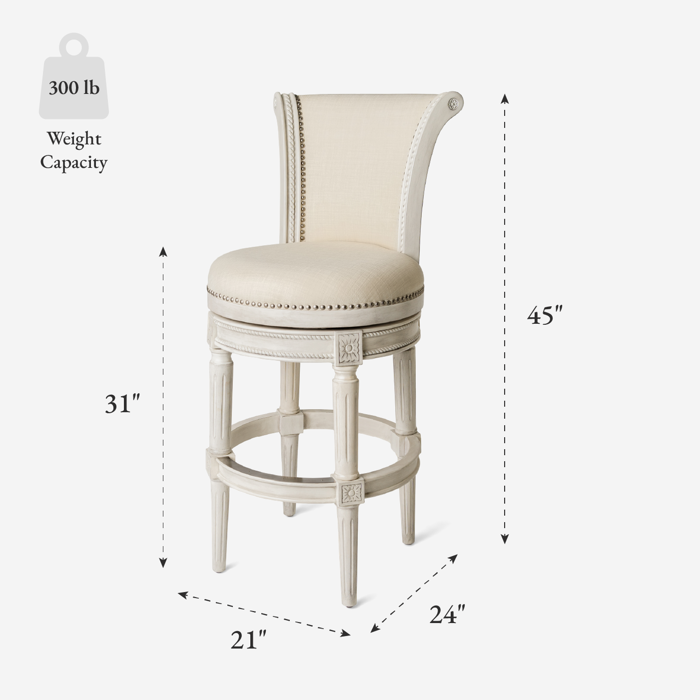 Pullman Bar Stool in Cream Finish and Cream Fabric in Stools by Maven Lane