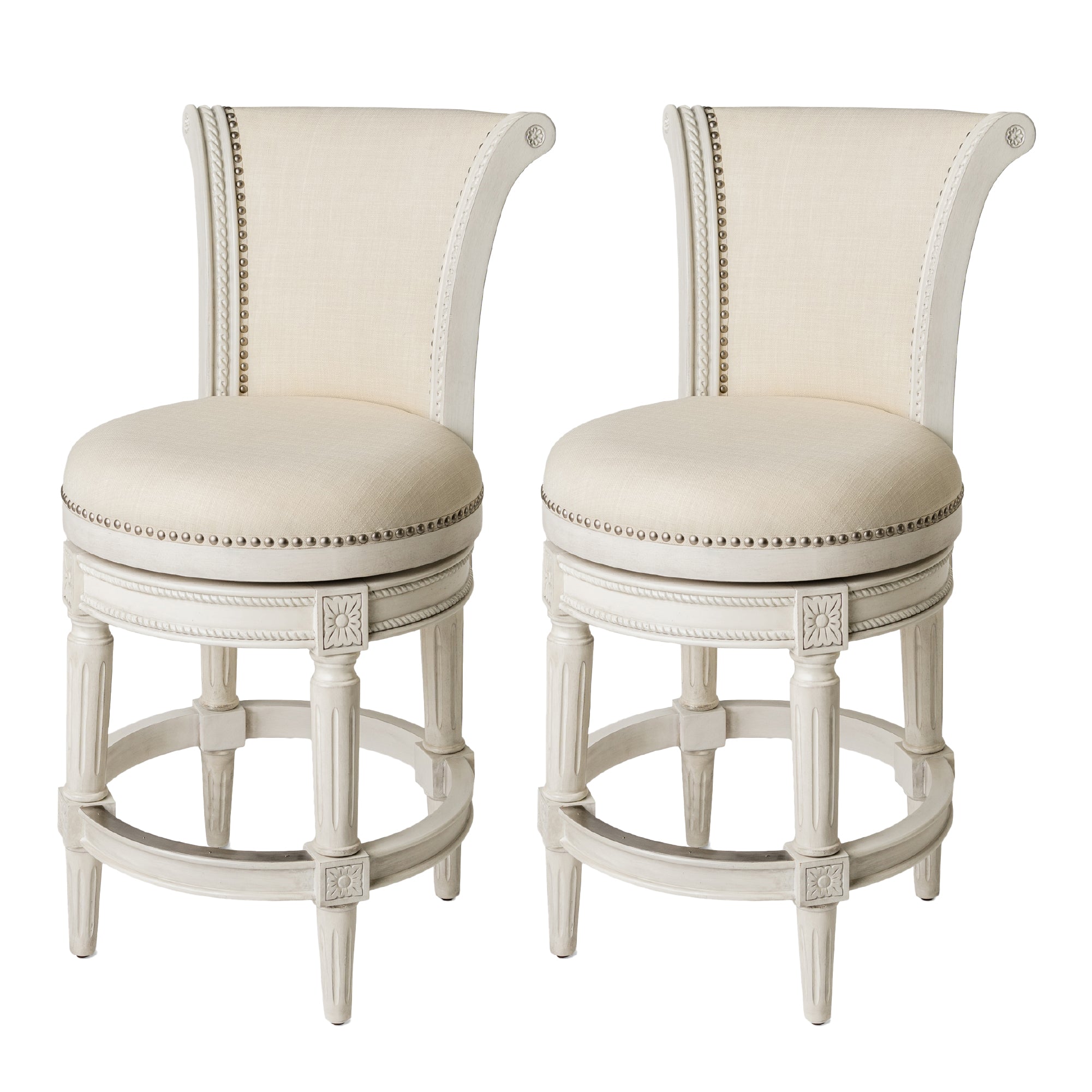 26" Pullman Counter Stool in Cream Finish with Natural Fabric (Set of 2) in Stools by Maven Lane