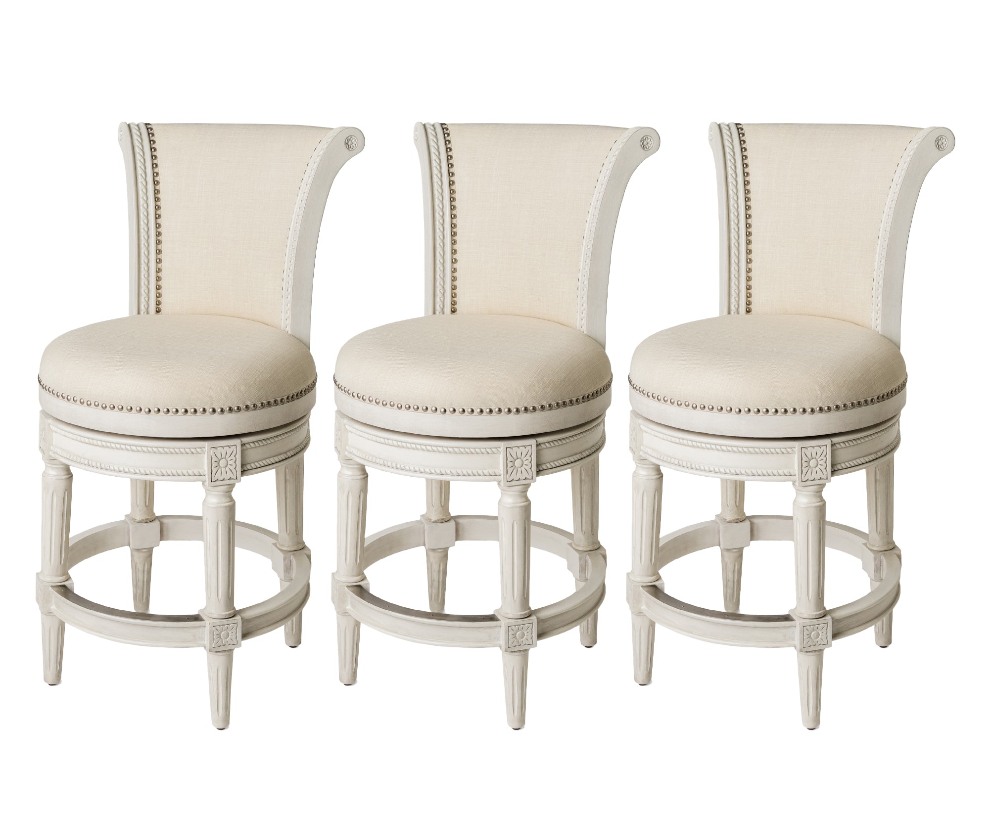 26" Pullman Counter Stool in Cream Finish with Natural Fabric (Set of 3) in Stools by Maven Lane
