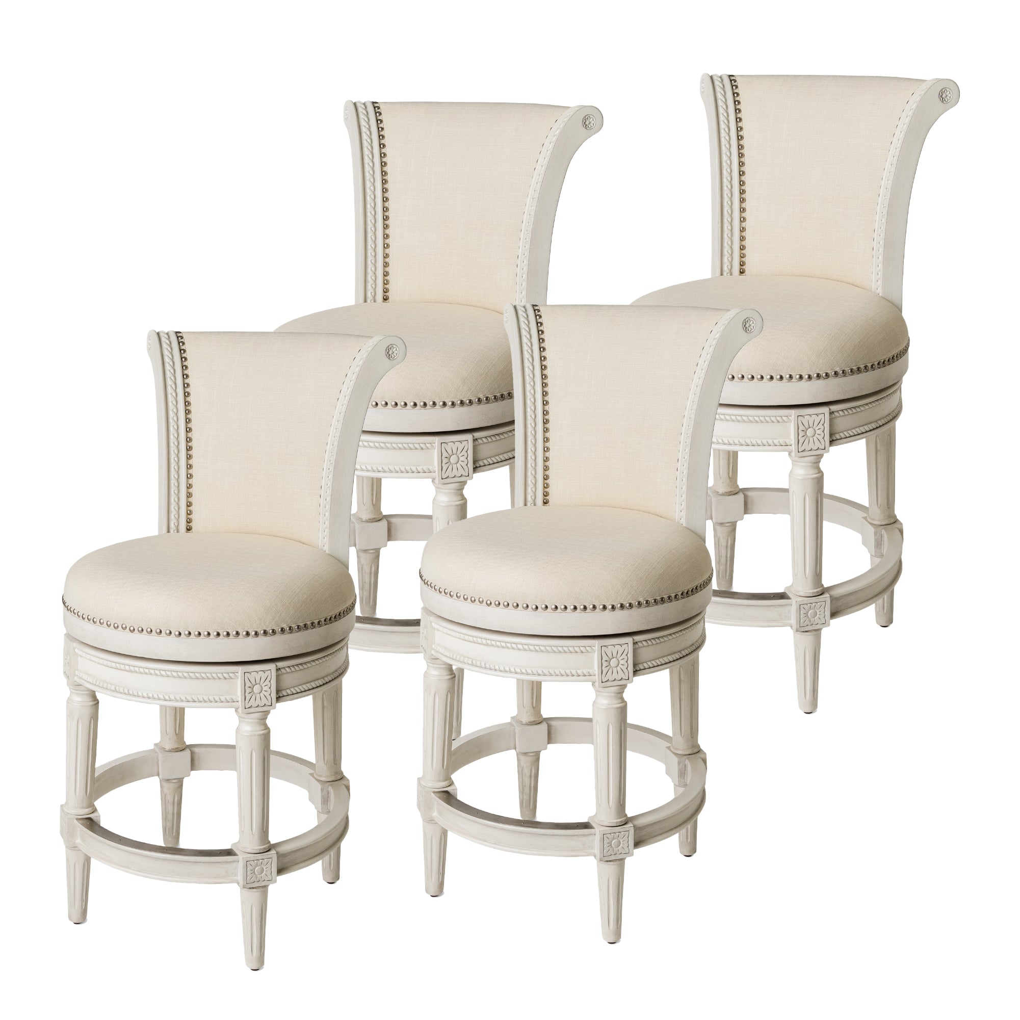 26" Pullman Counter Stool in Cream Finish with Natural Fabric (Set of 4) in Stools by Maven Lane