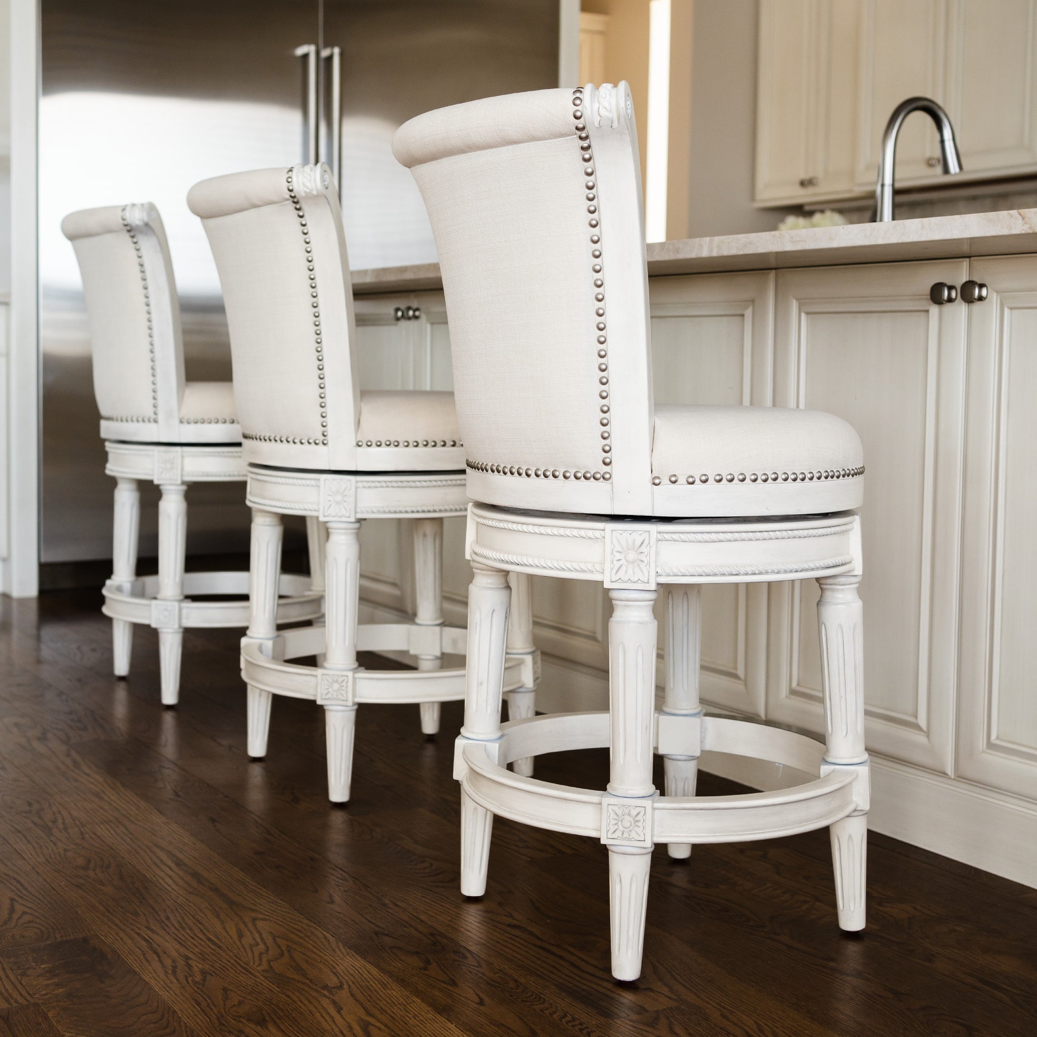 Pullman Counter Stool in Cream Finish and Cream Fabric Upholstery in Stools by Maven Lane