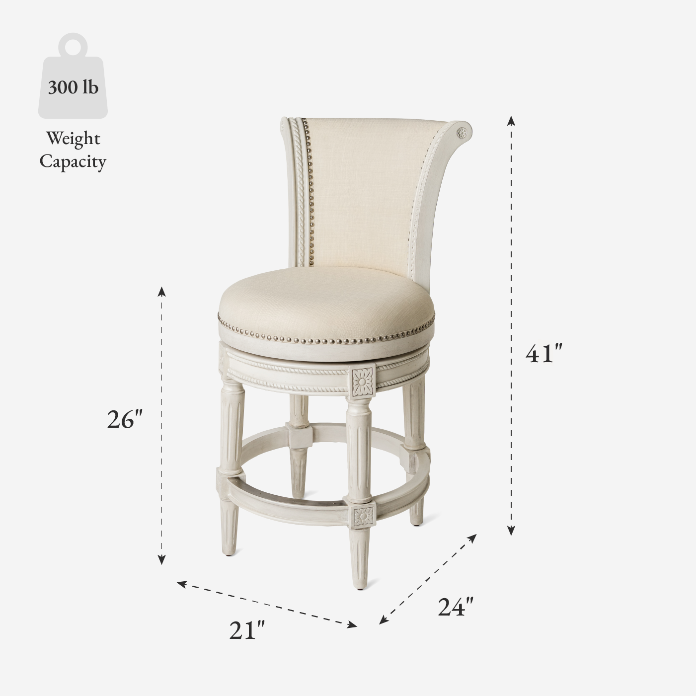 Pullman Counter Stool in Cream Finish and Cream Fabric Upholstery in Stools by Maven Lane