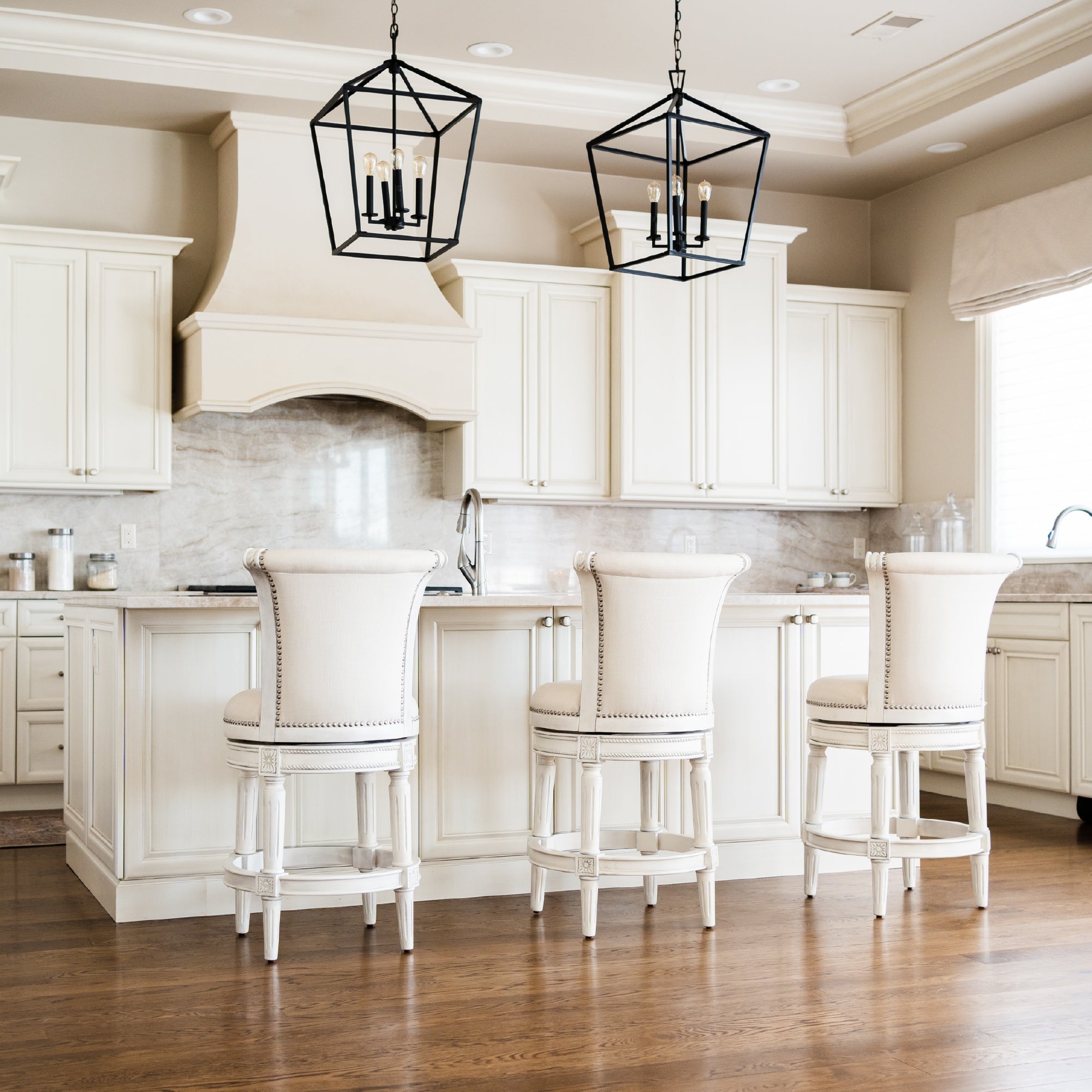 Pullman Counter Stool in Cream Finish and Cream Fabric Upholstery in Stools by Maven Lane