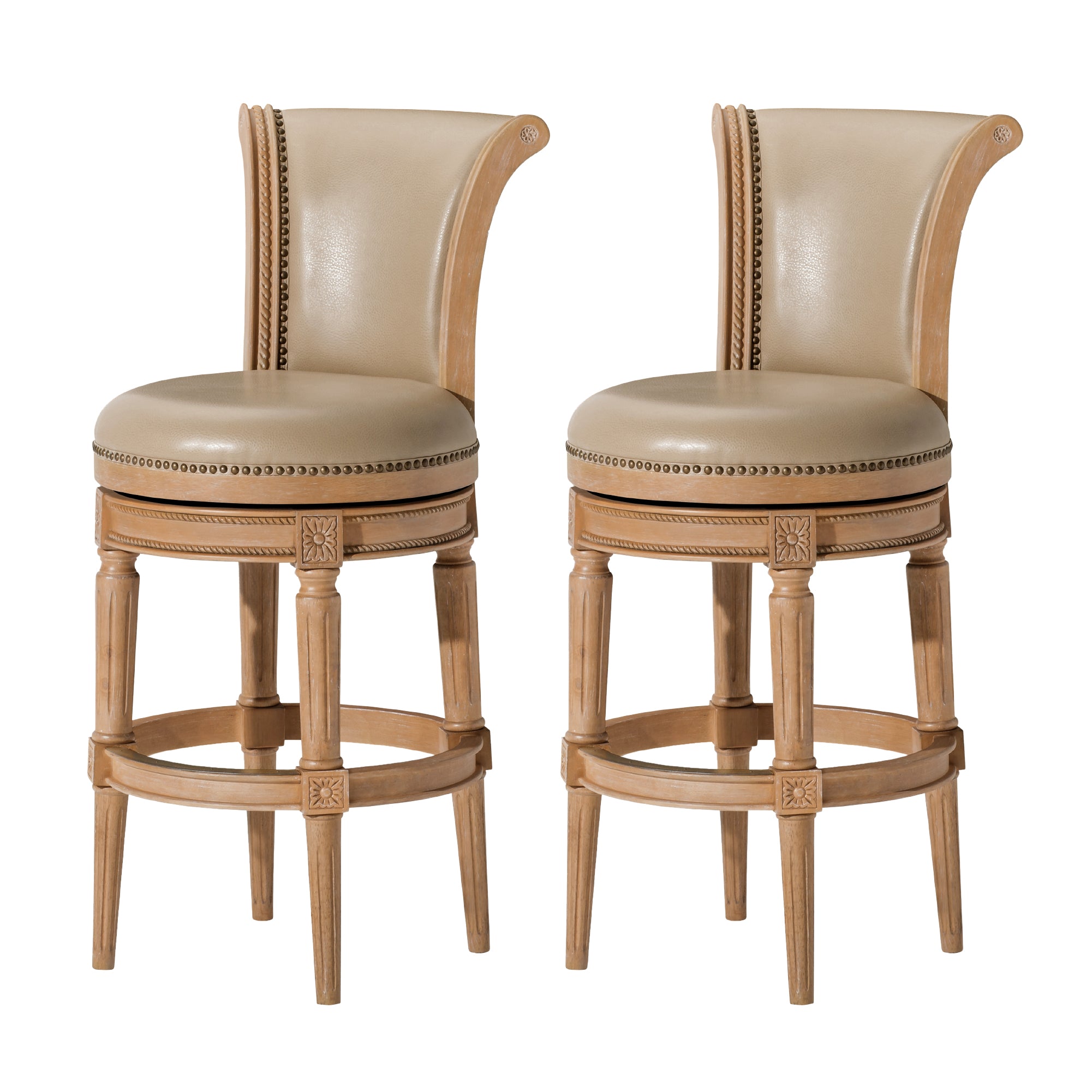 31" Pullman Bar Stool in Light Brown Finish with Beige Faux Leather (Set of 2) in Stools by Maven Lane
