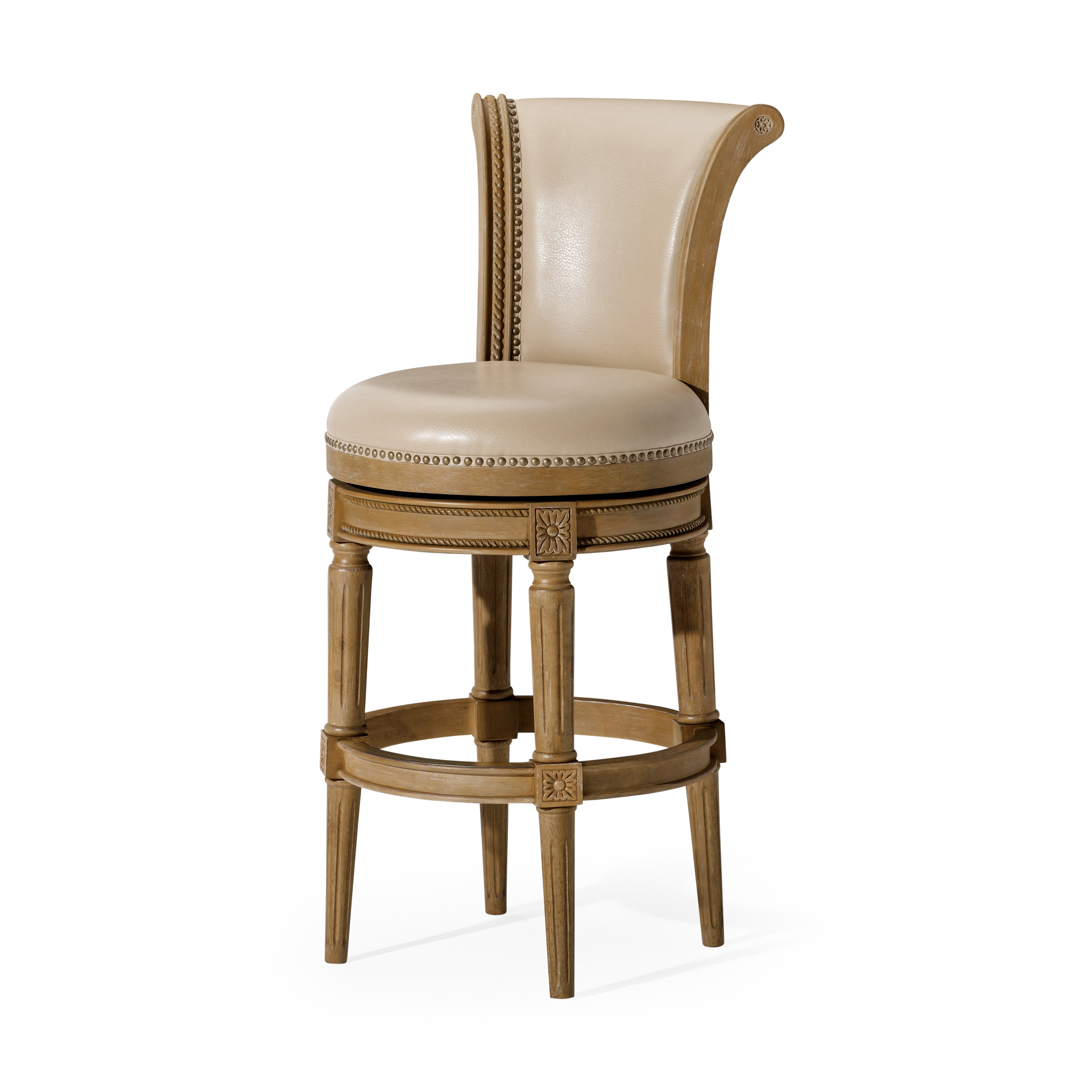 31" Pullman Bar Stool in Weathered Oak Finish with Avanti Bone Vegan Leather in Stools by Maven Lane