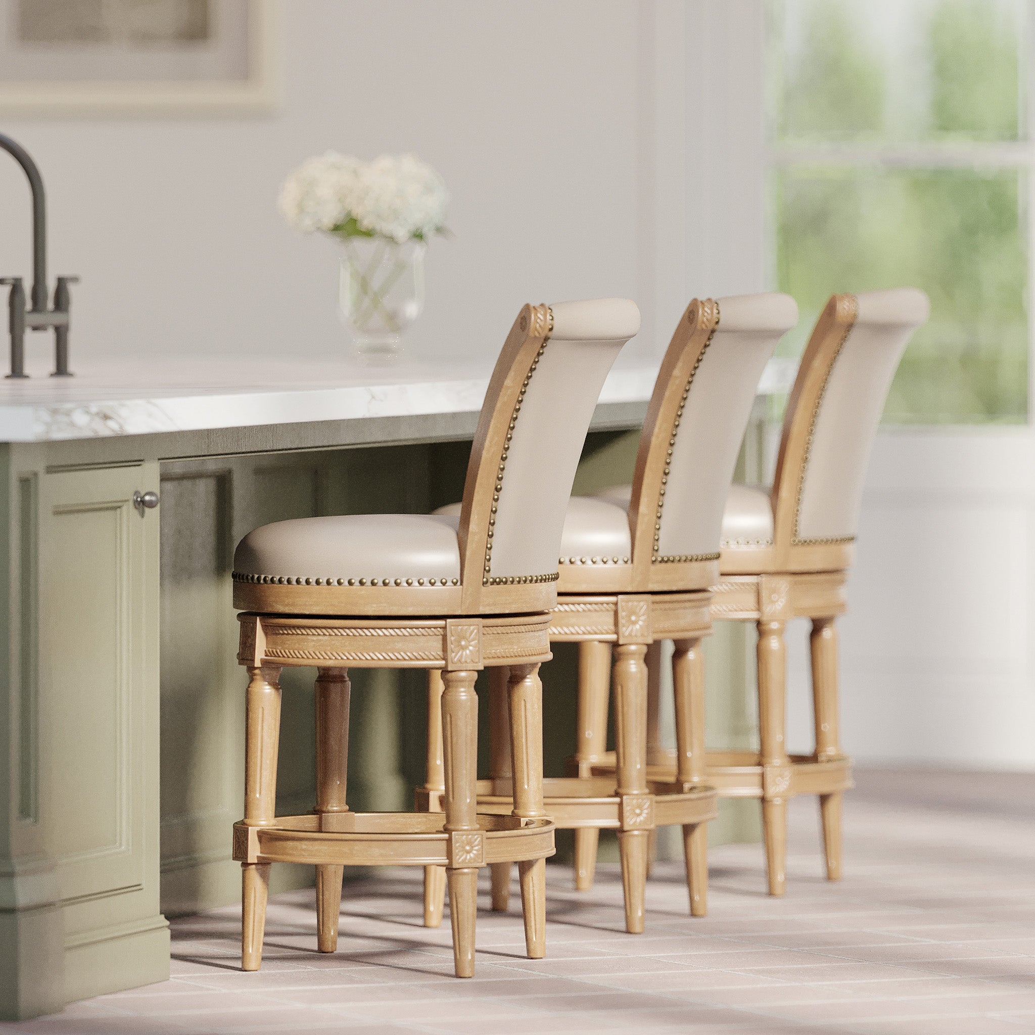 Pullman Counter Stool in Weathered Oak Finish with Avanti Bone Vegan Leather in Stools by Maven Lane