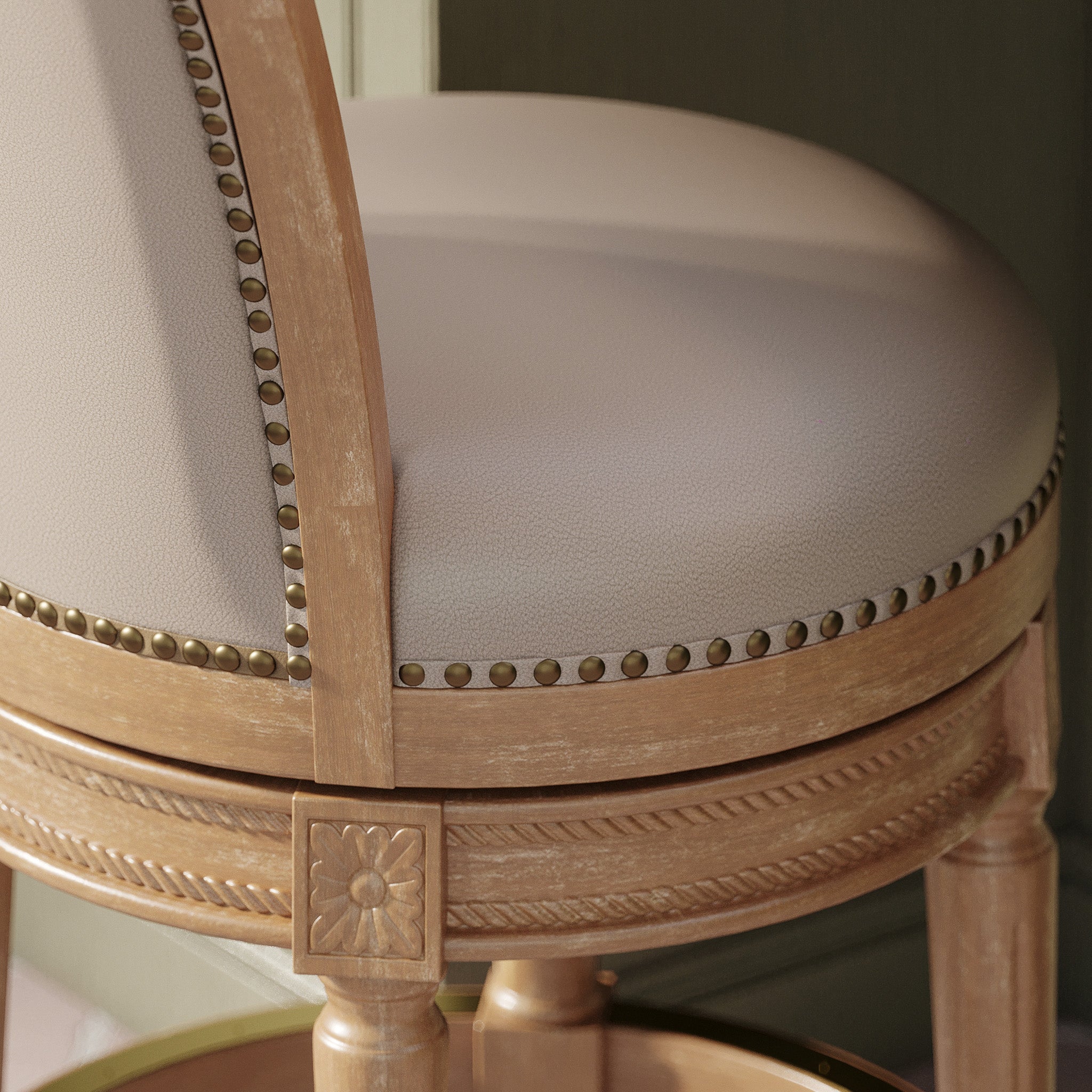 31" Pullman Bar Stool in Weathered Oak Finish with Avanti Bone Vegan Leather in Stools by Maven Lane