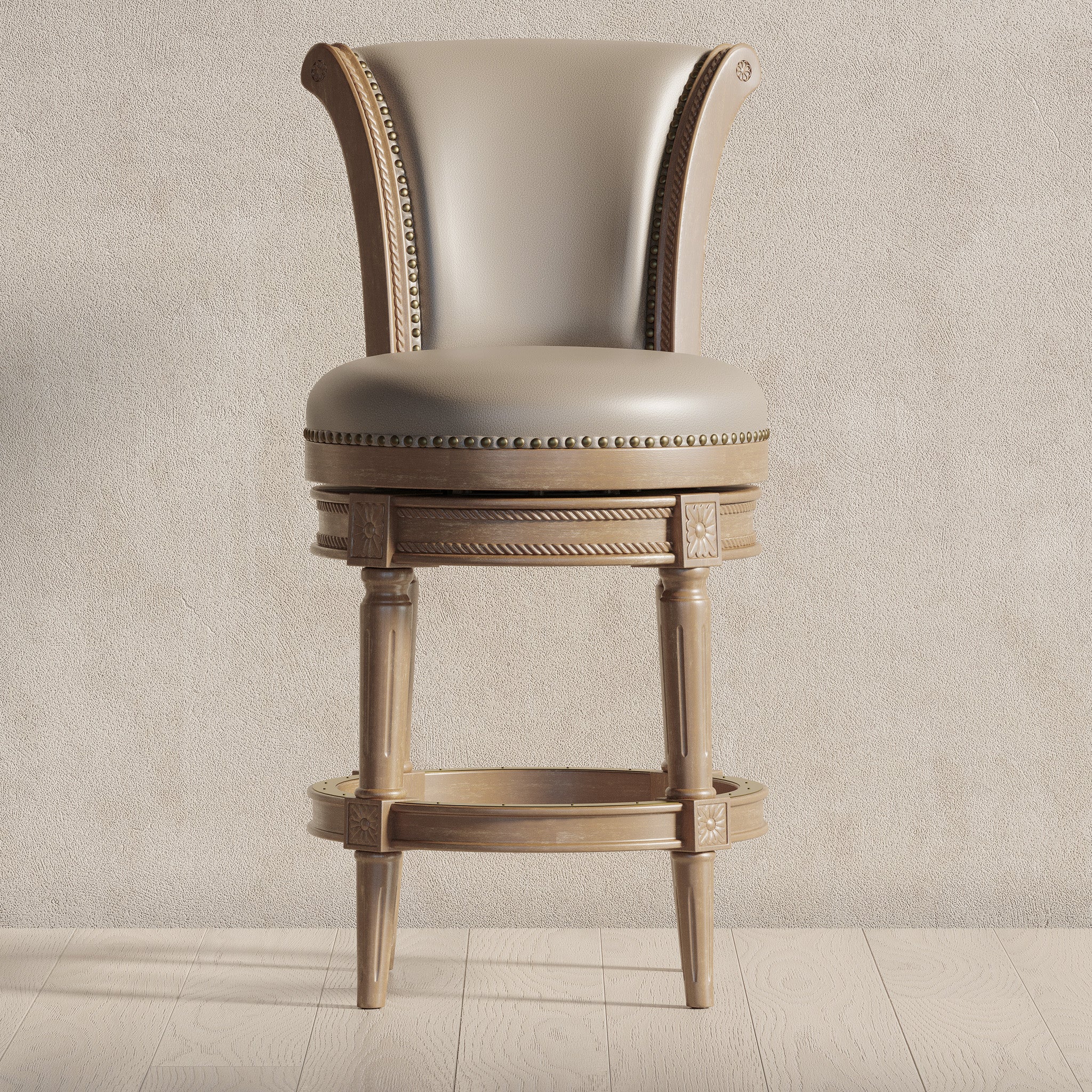 Pullman Counter Stool in Weathered Oak Finish with Avanti Bone Vegan Leather in Stools by Maven Lane