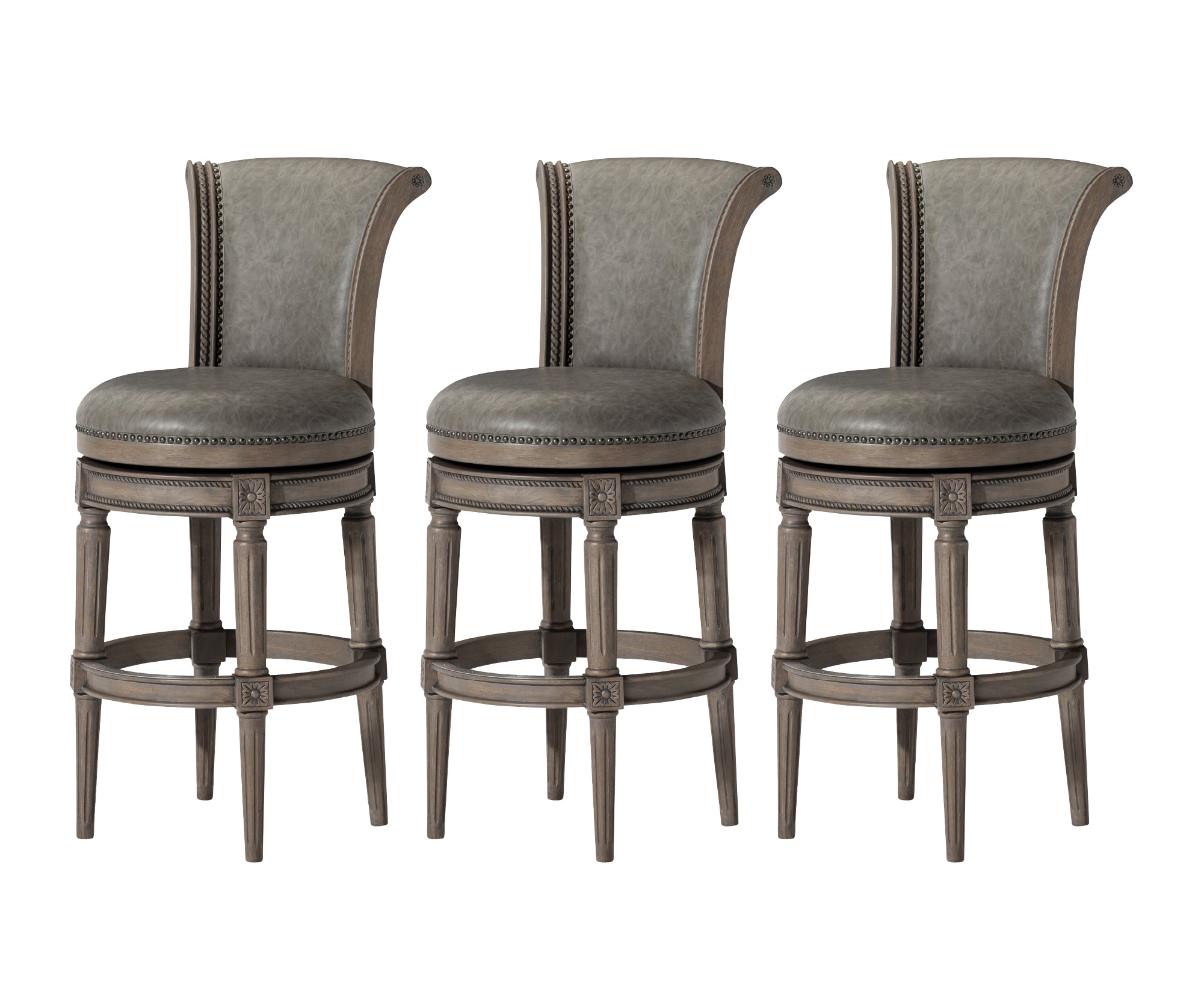 31" Pullman Bar Stool in Grey Finish with Grey Faux Leather (Set of 3) in Stools by Maven Lane