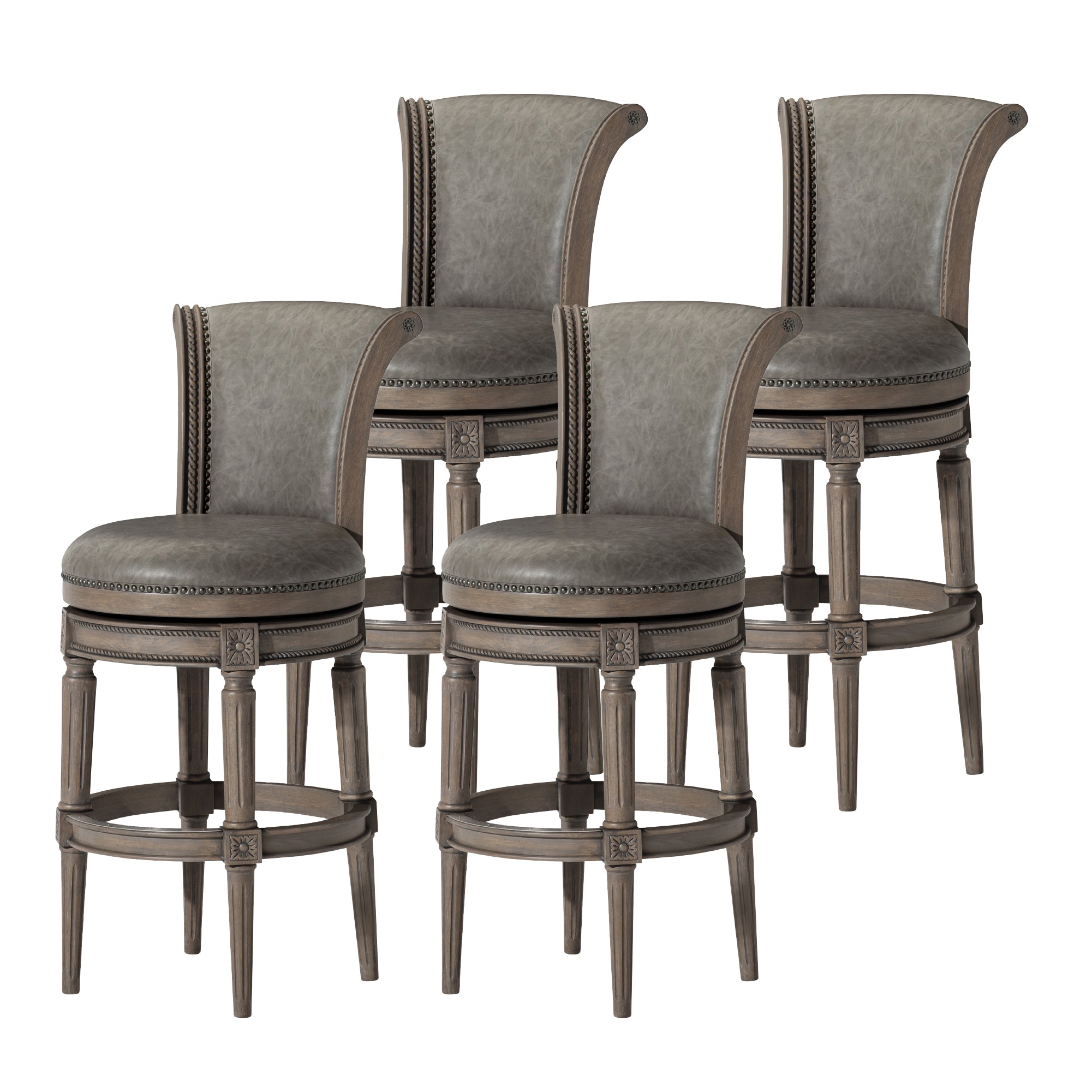 31" Pullman Bar Stool in Grey Finish with Grey Faux Leather (Set of 4) in Stools by Maven Lane