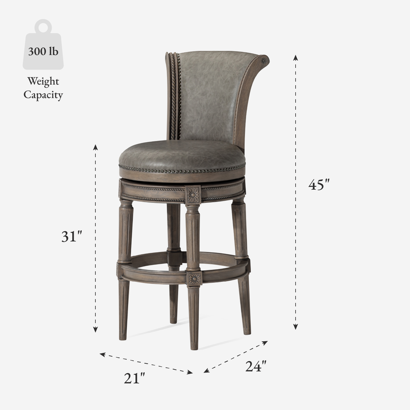 31" Pullman Bar Stool in Grey Finish with Grey Faux Leather (Set of 4) in Stools by Maven Lane