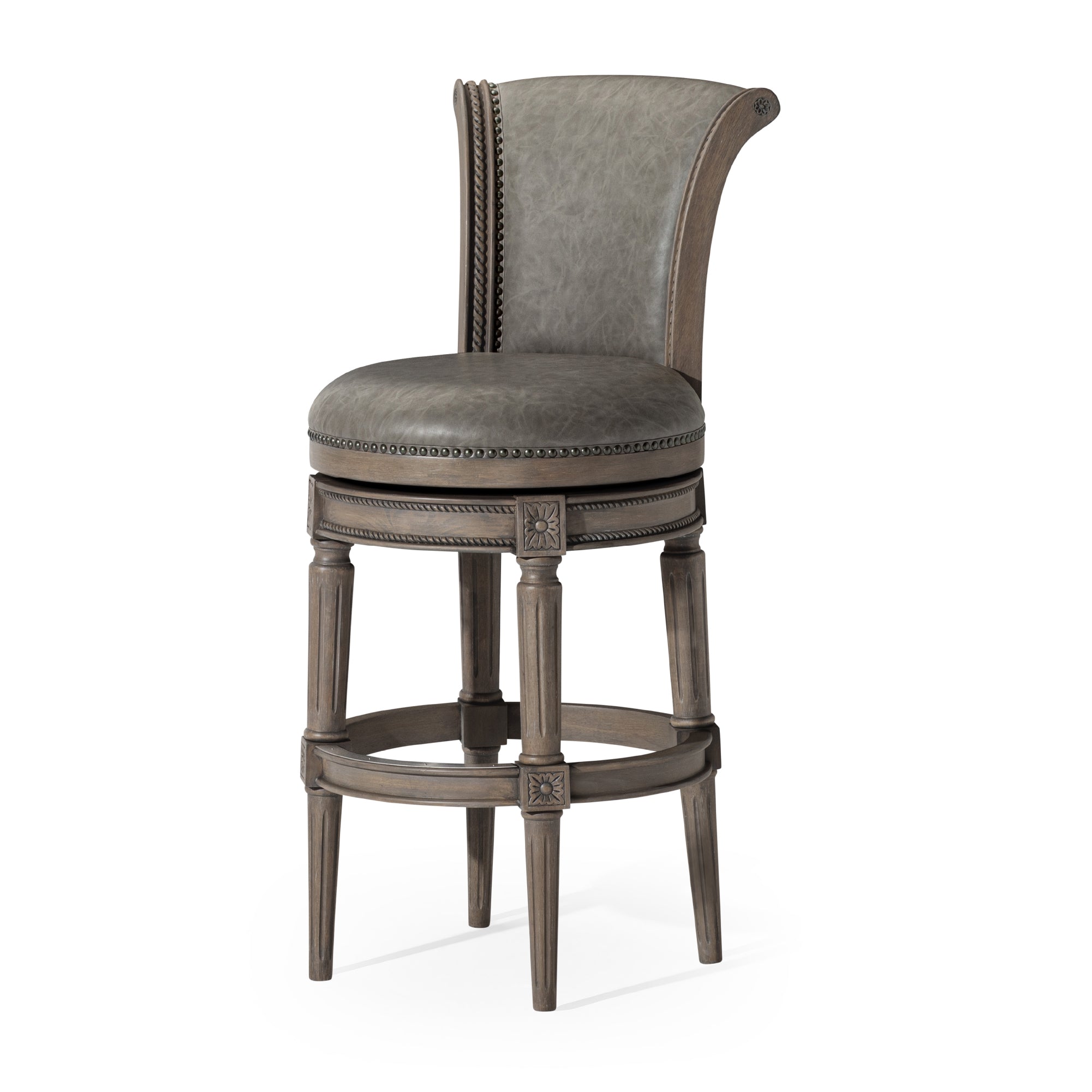 Pullman Bar Stool in Grey Finish with Grey Faux Leather in Stools by Maven Lane