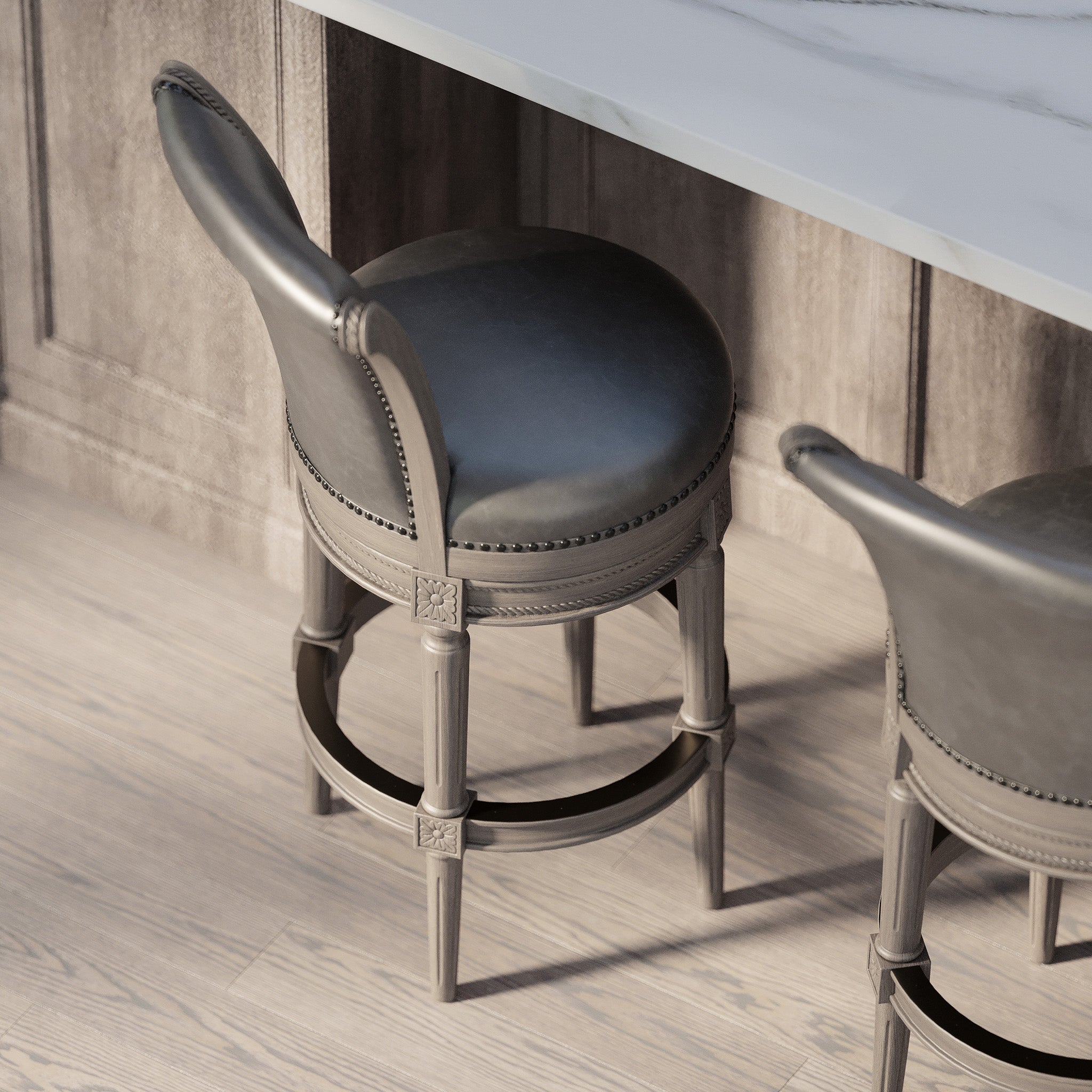 Pullman Bar Stool in Reclaimed Oak Finish with Ronan Stone Vegan Leather in Stools by Maven Lane