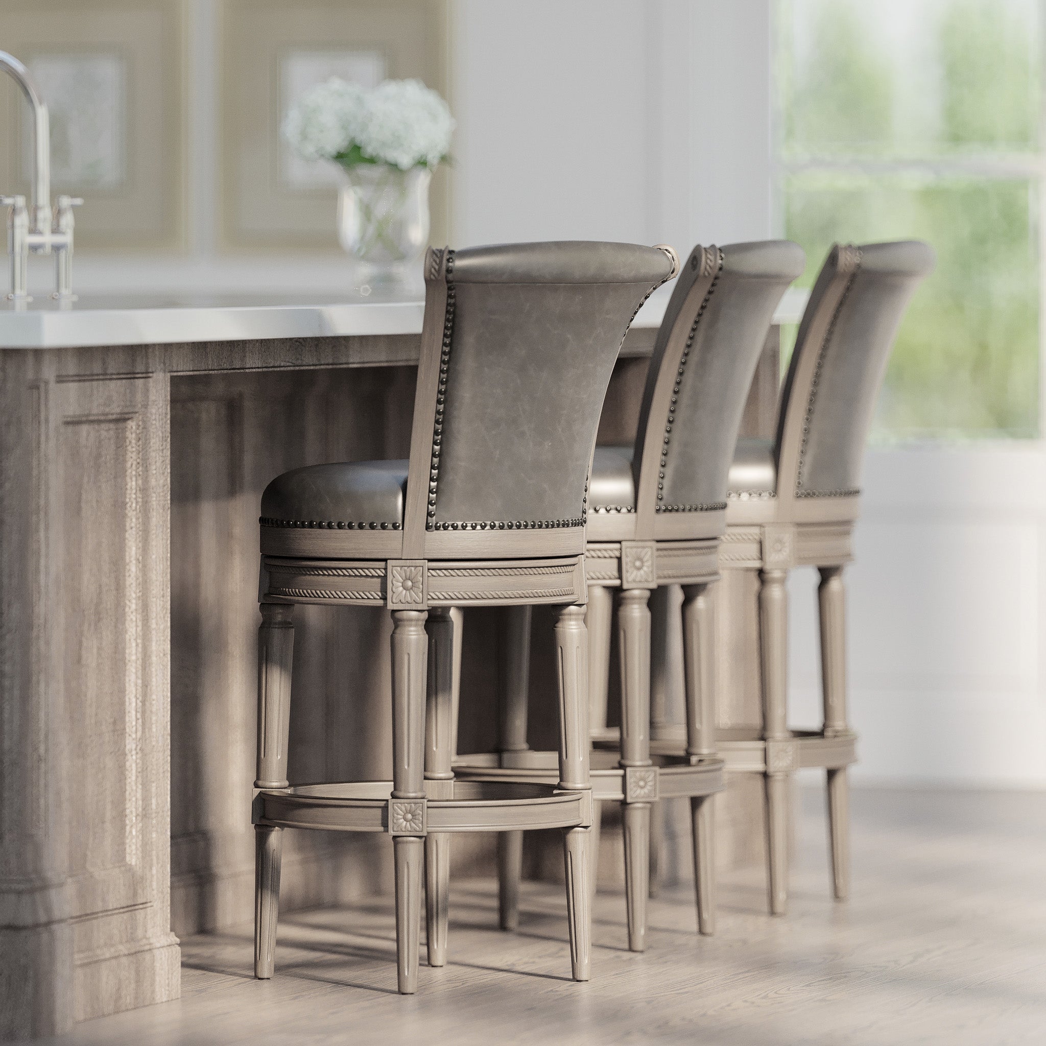 Pullman Bar Stool in Reclaimed Oak Finish with Ronan Stone Vegan Leather in Stools by Maven Lane