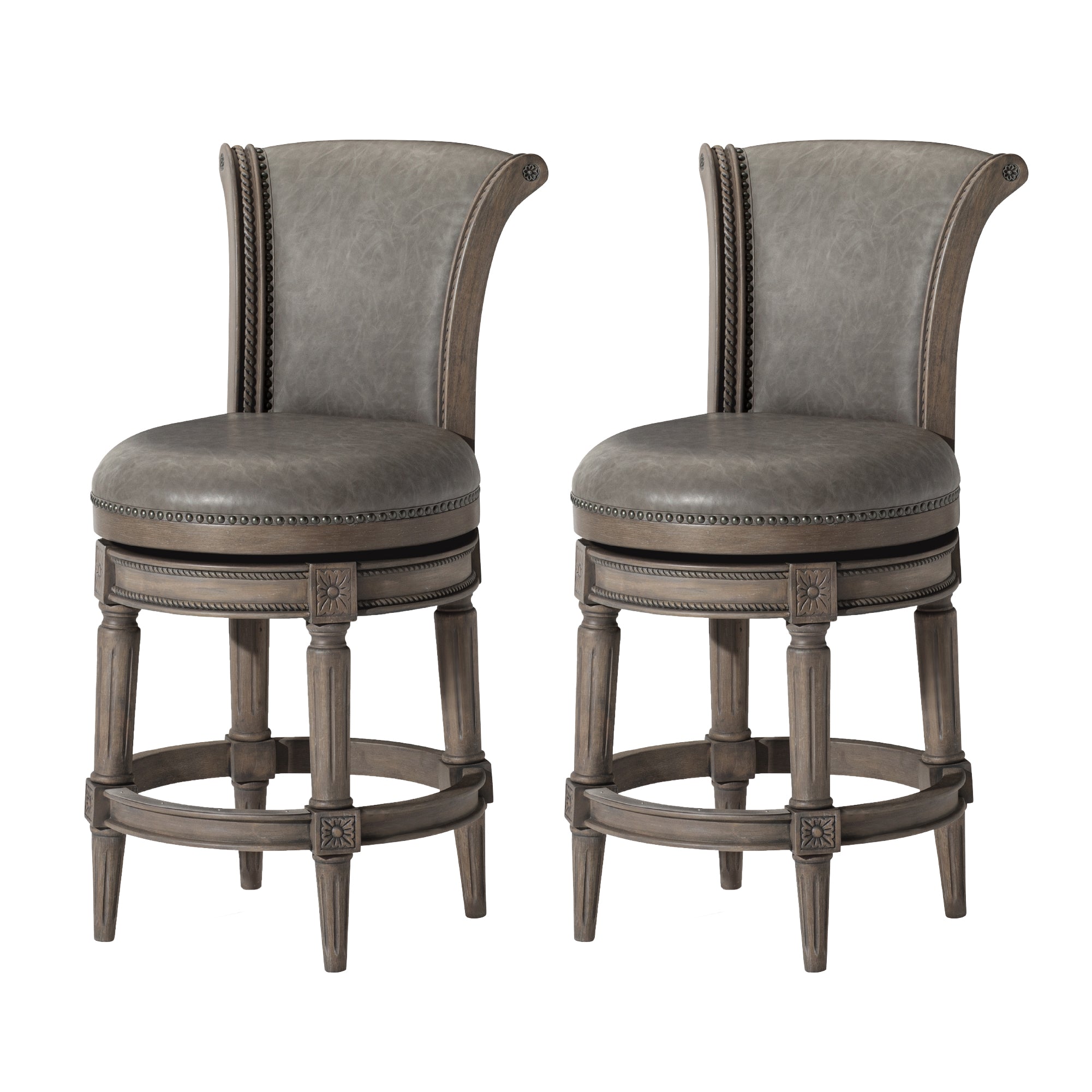 26" Pullman Counter Stool in Grey Finish with Grey Faux Leather (Set of 2) in Stools by Maven Lane