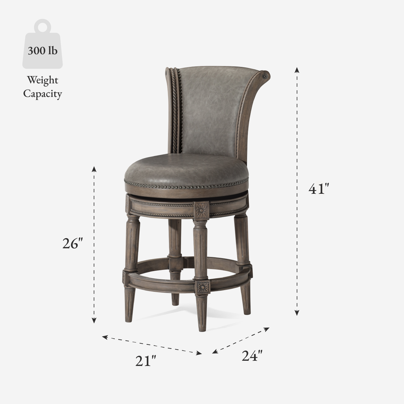26" Pullman Counter Stool in Grey Finish with Grey Faux Leather in Stools by Maven Lane
