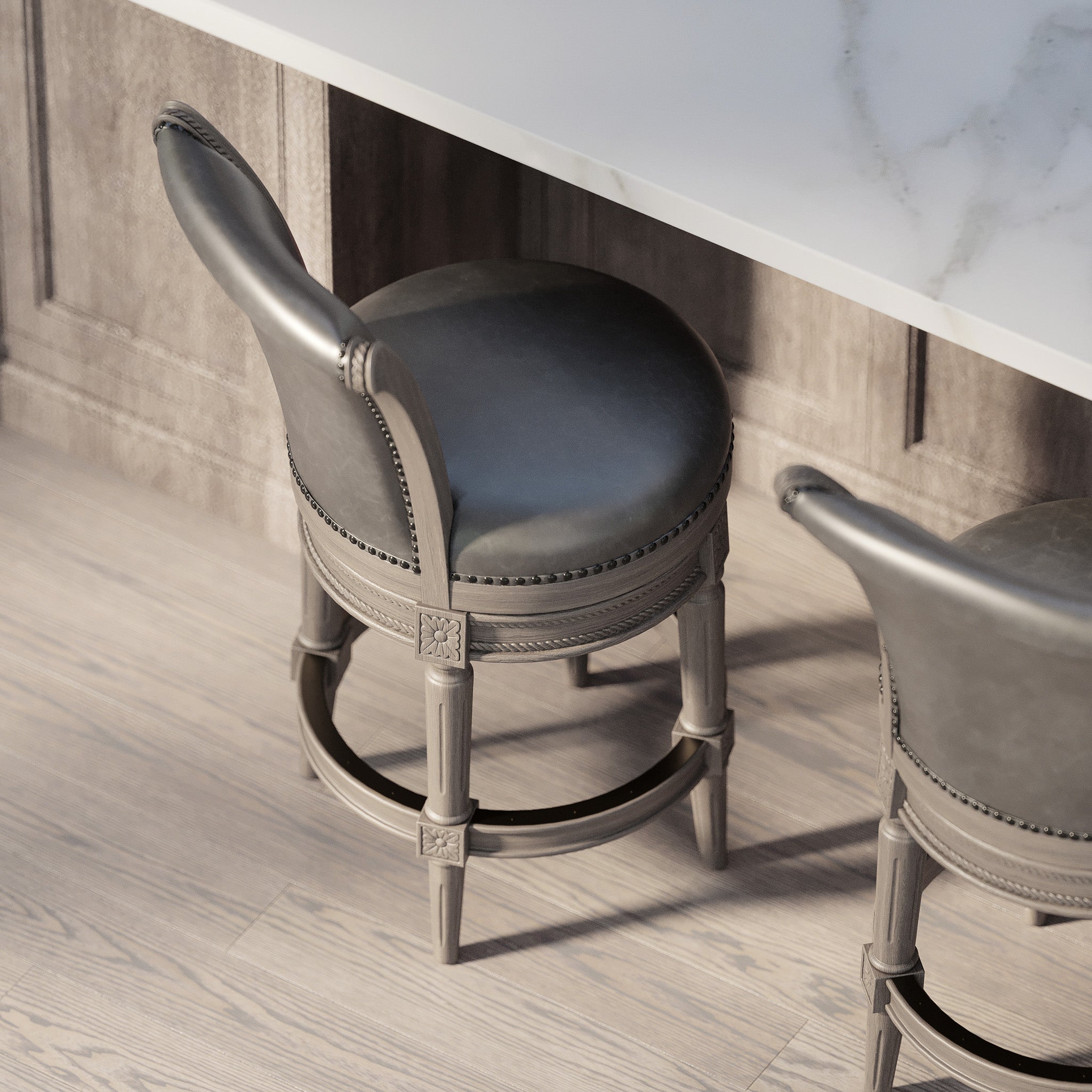 Pullman Counter Stool in Reclaimed Oak Finish with Ronan Stone Vegan Leather in Stools by Maven Lane
