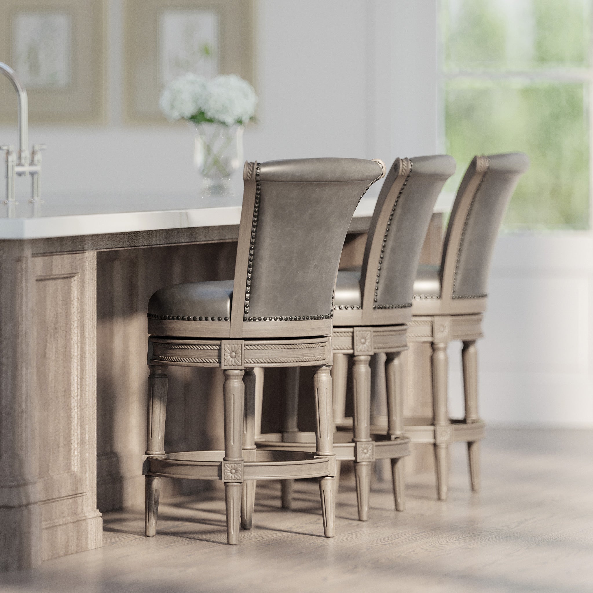 Pullman Counter Stool in Reclaimed Oak Finish with Ronan Stone Vegan Leather in Stools by Maven Lane