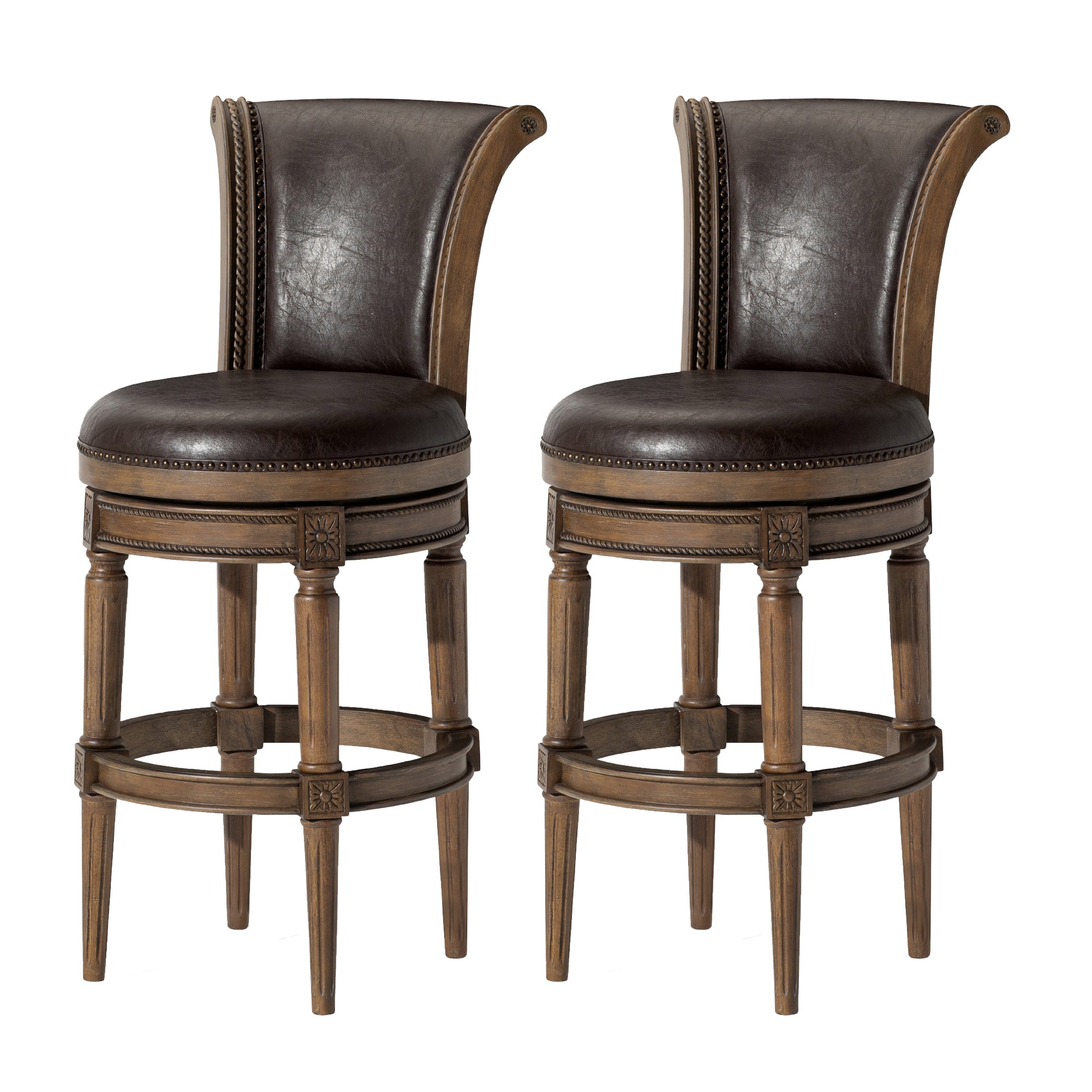 31" Pullman Bar Stool in Brown Finish with Brown Faux Leather (Set of 2) in Stools by Maven Lane