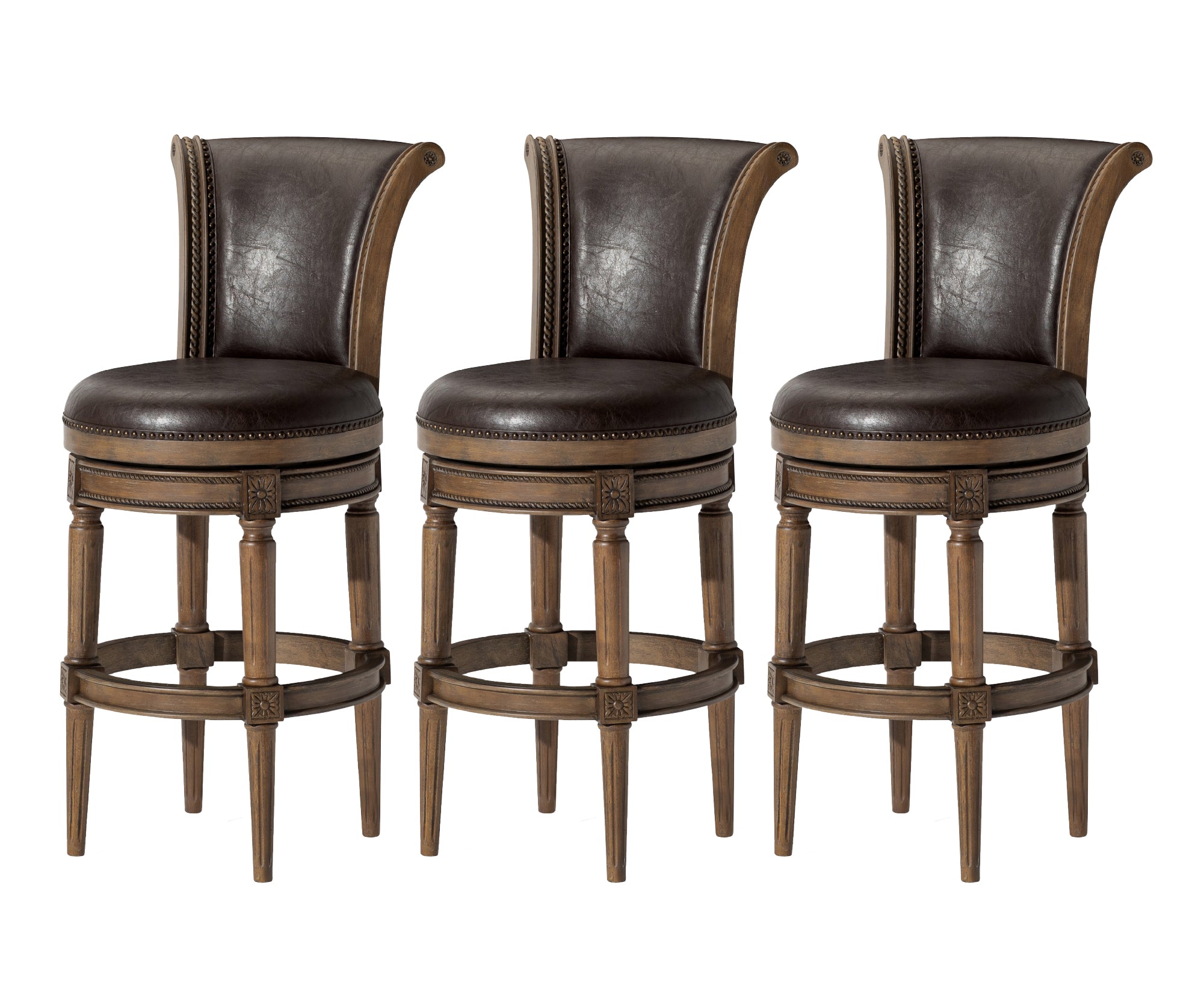 31" Pullman Bar Stool in Brown Finish with Brown Faux Leather (Set of 3) in Stools by Maven Lane