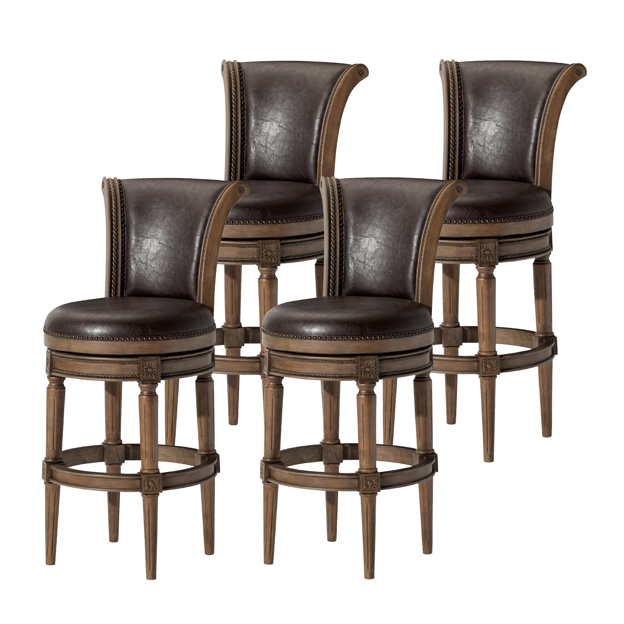 31" Pullman Bar Stool in Brown Finish with Brown Faux Leather (Set of 4) in Stools by Maven Lane