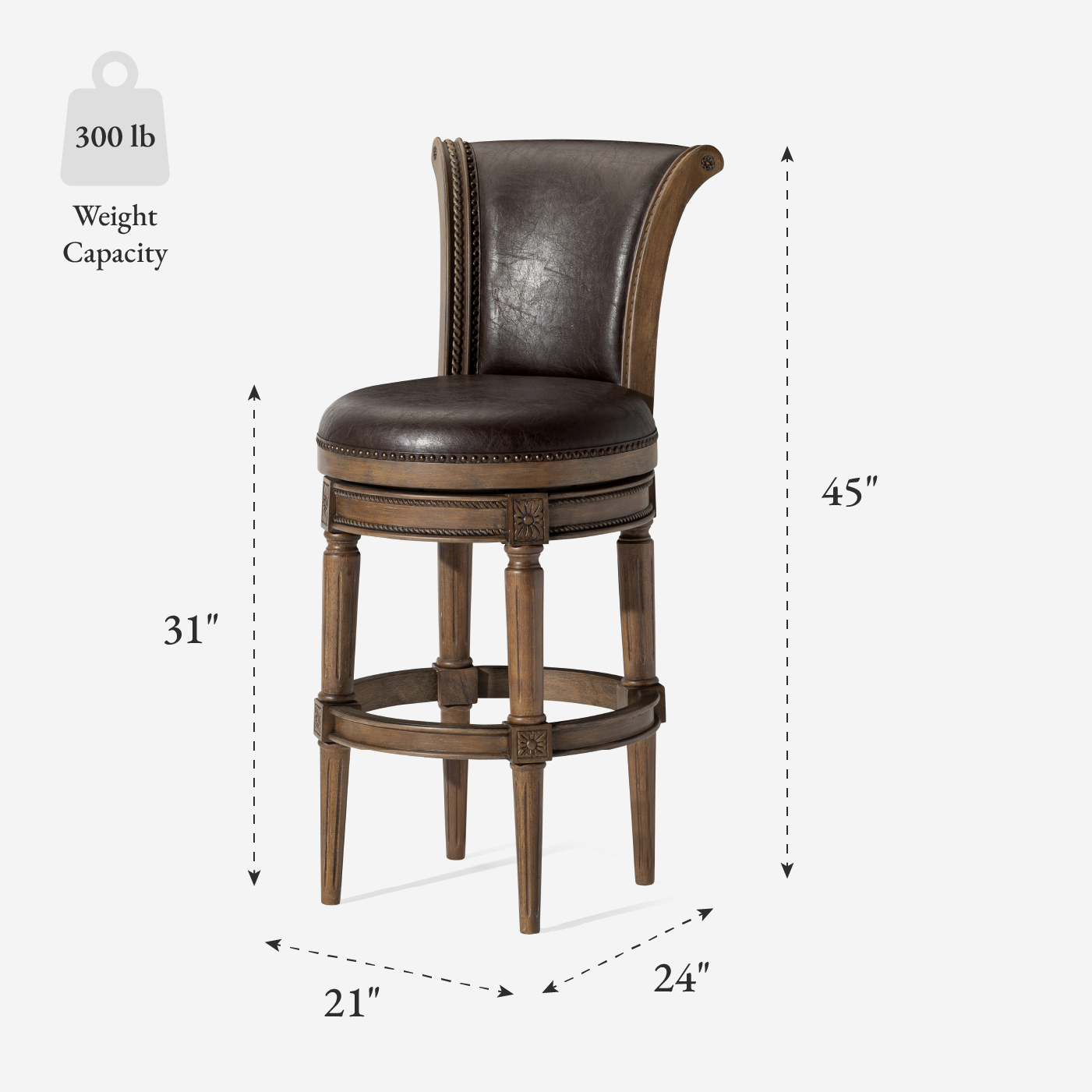 31" Pullman Bar Stool in Brown Finish with Brown Faux Leather in Stools by Maven Lane