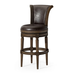 Pullman Bar Stool in Brown Finish with Brown Faux Leather in Stools by Maven Lane