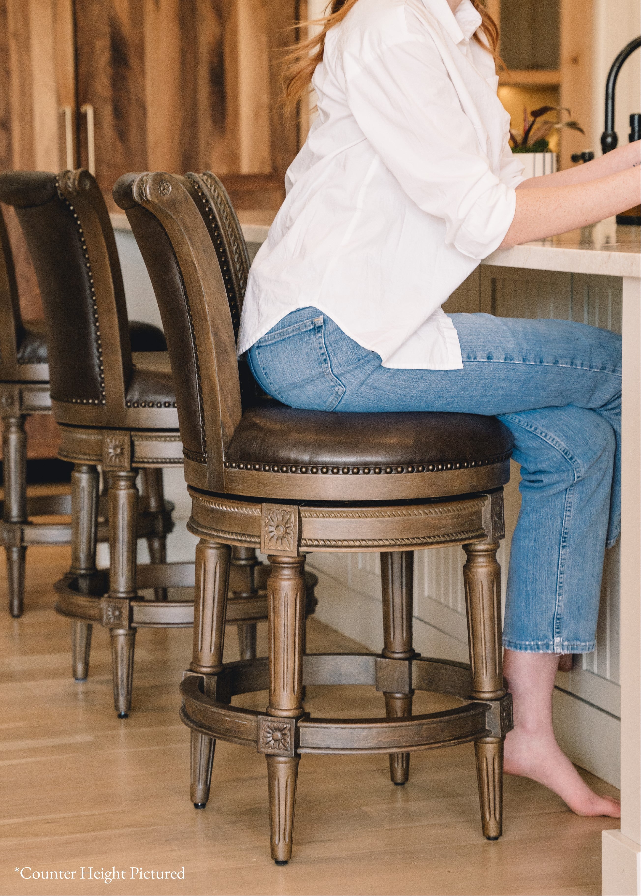 31" Pullman Bar Stool in Brown Finish with Brown Faux Leather in Stools by Maven Lane