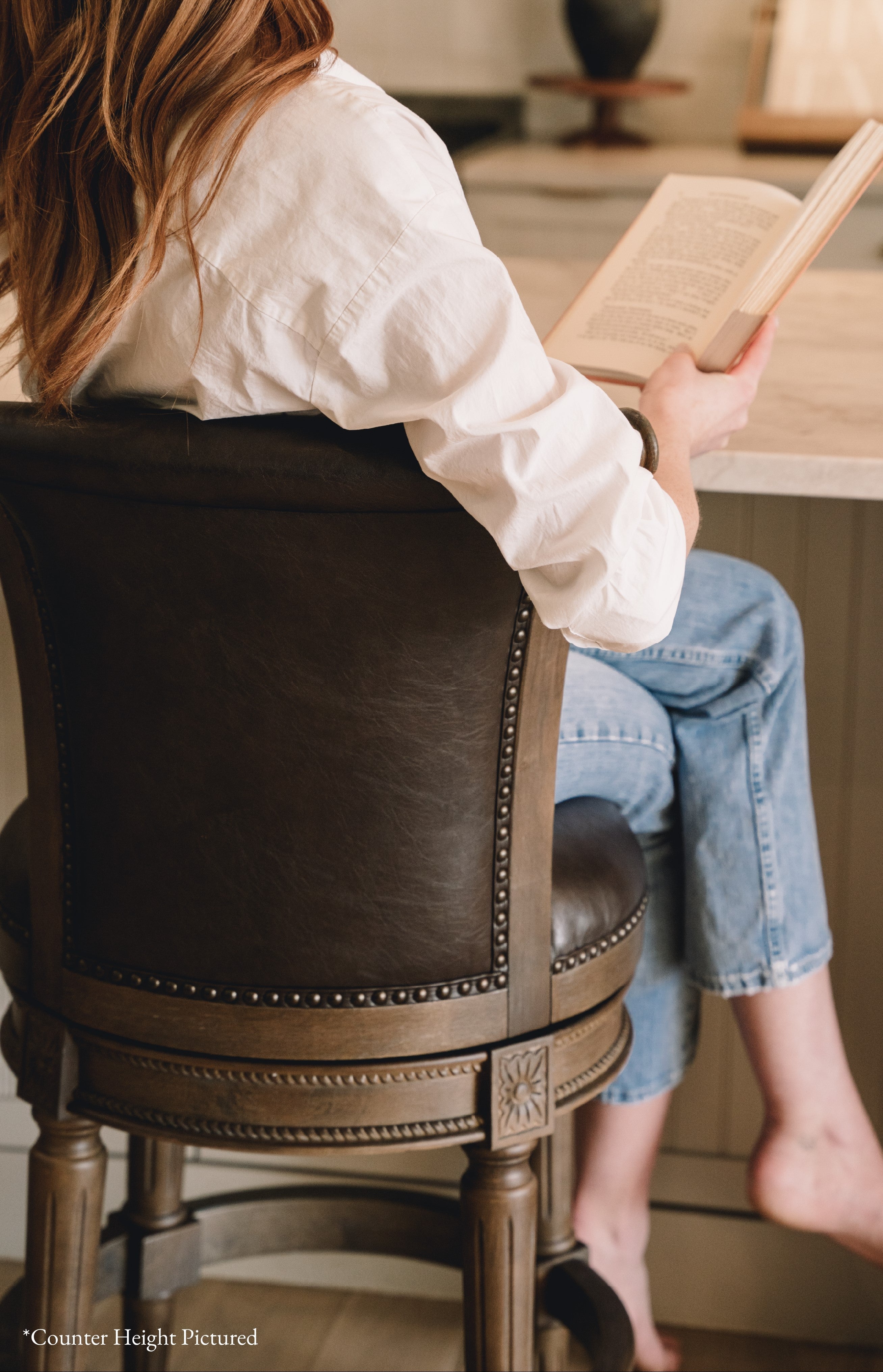 31" Pullman Bar Stool in Brown Finish with Brown Faux Leather in Stools by Maven Lane