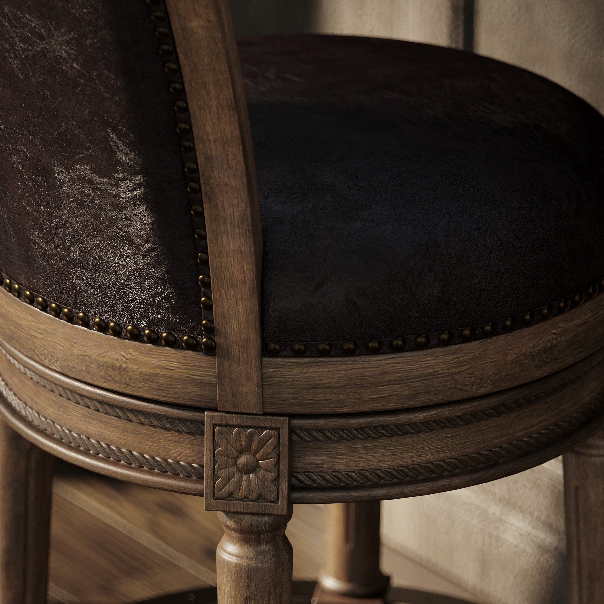 Pullman Bar Stool in Walnut Finish with Marksman Saddle Vegan Leather in Stools by Maven Lane