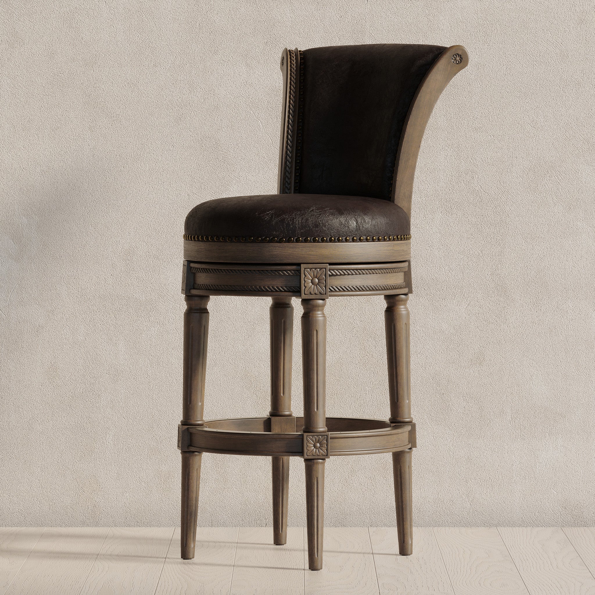 Pullman Bar Stool in Walnut Finish w/ Marksman Saddle Vegan Leather in Stools by Maven Lane