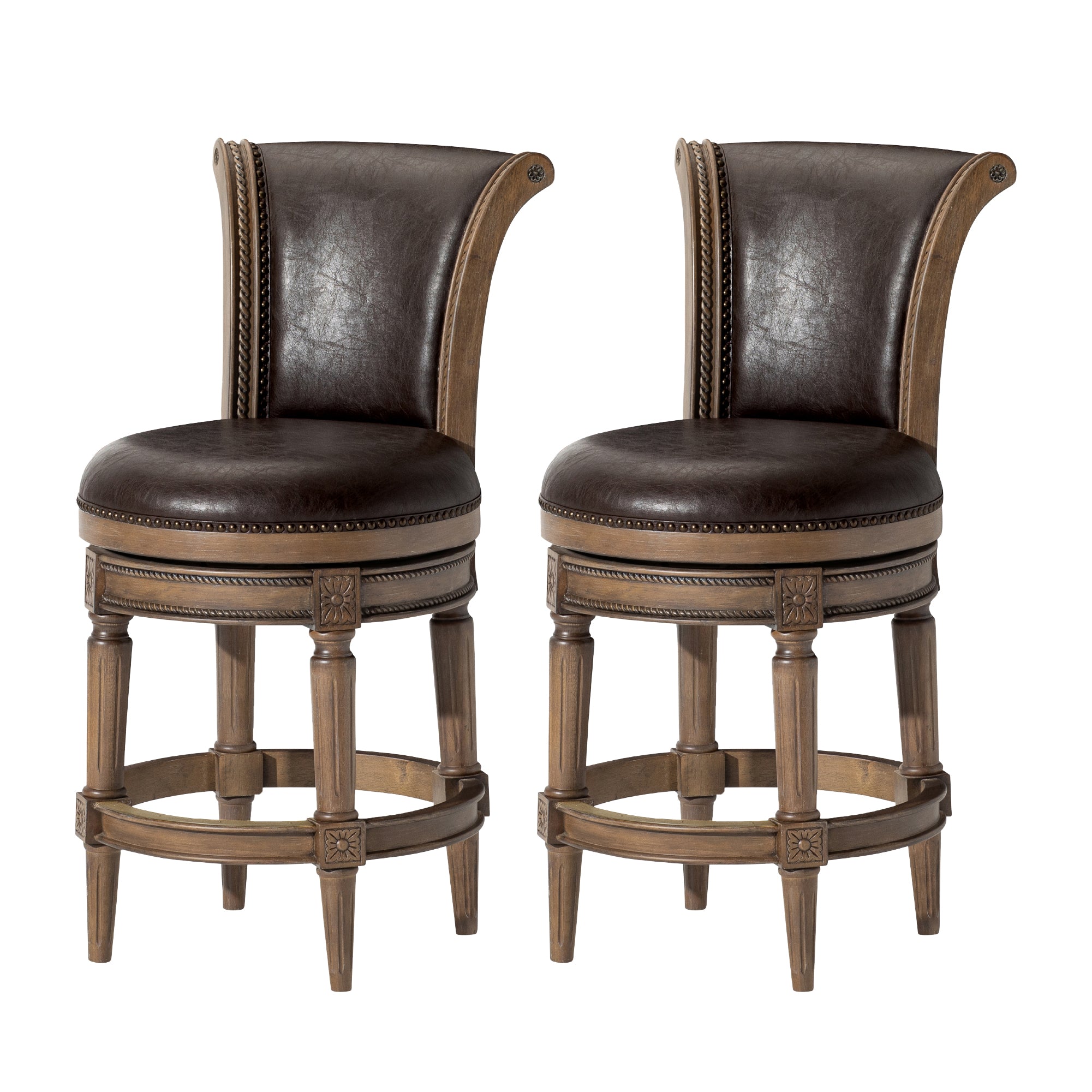 26" Pullman Counter Stool in Brown Finish with Brown Faux Leather (Set of 2) in Stools by Maven Lane