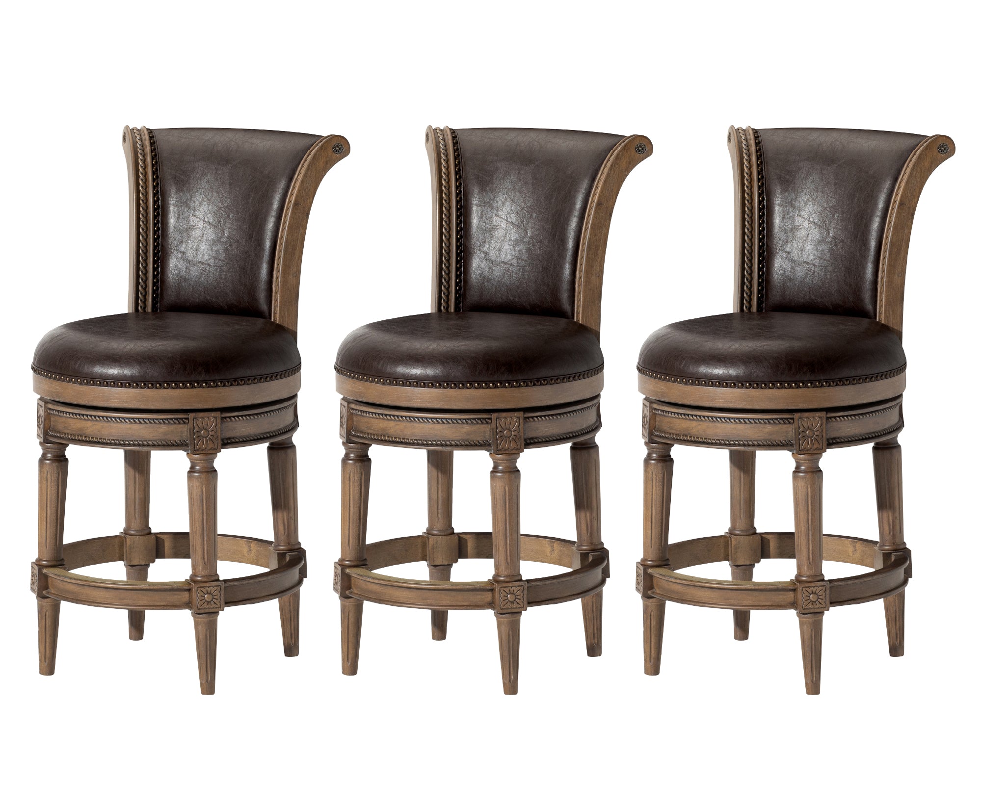 26" Pullman Counter Stool in Brown Finish with Brown Faux Leather (Set of 3) in Stools by Maven Lane