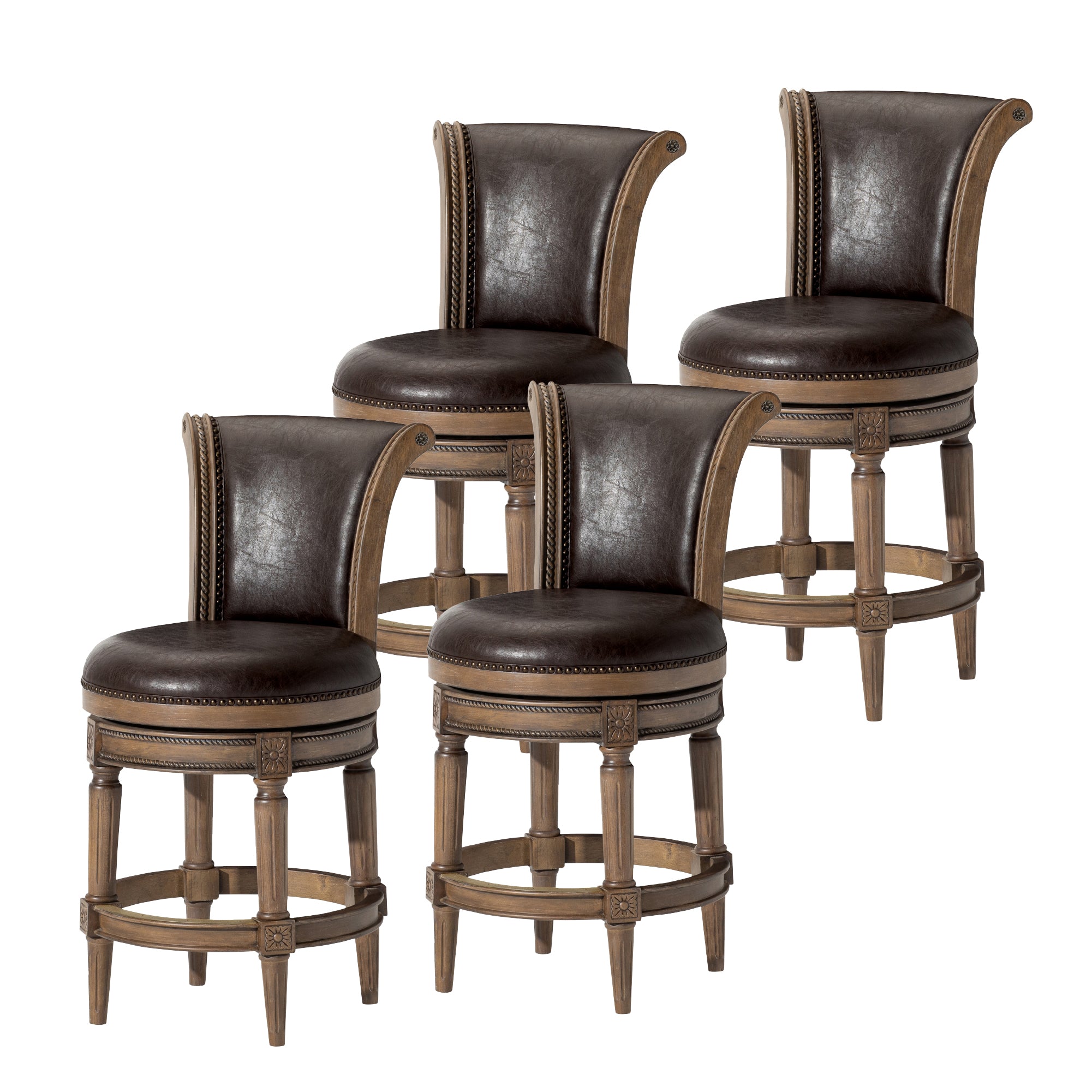 26" Pullman Counter Stool in Brown Finish with Brown Faux Leather (Set of 4) in Stools by Maven Lane