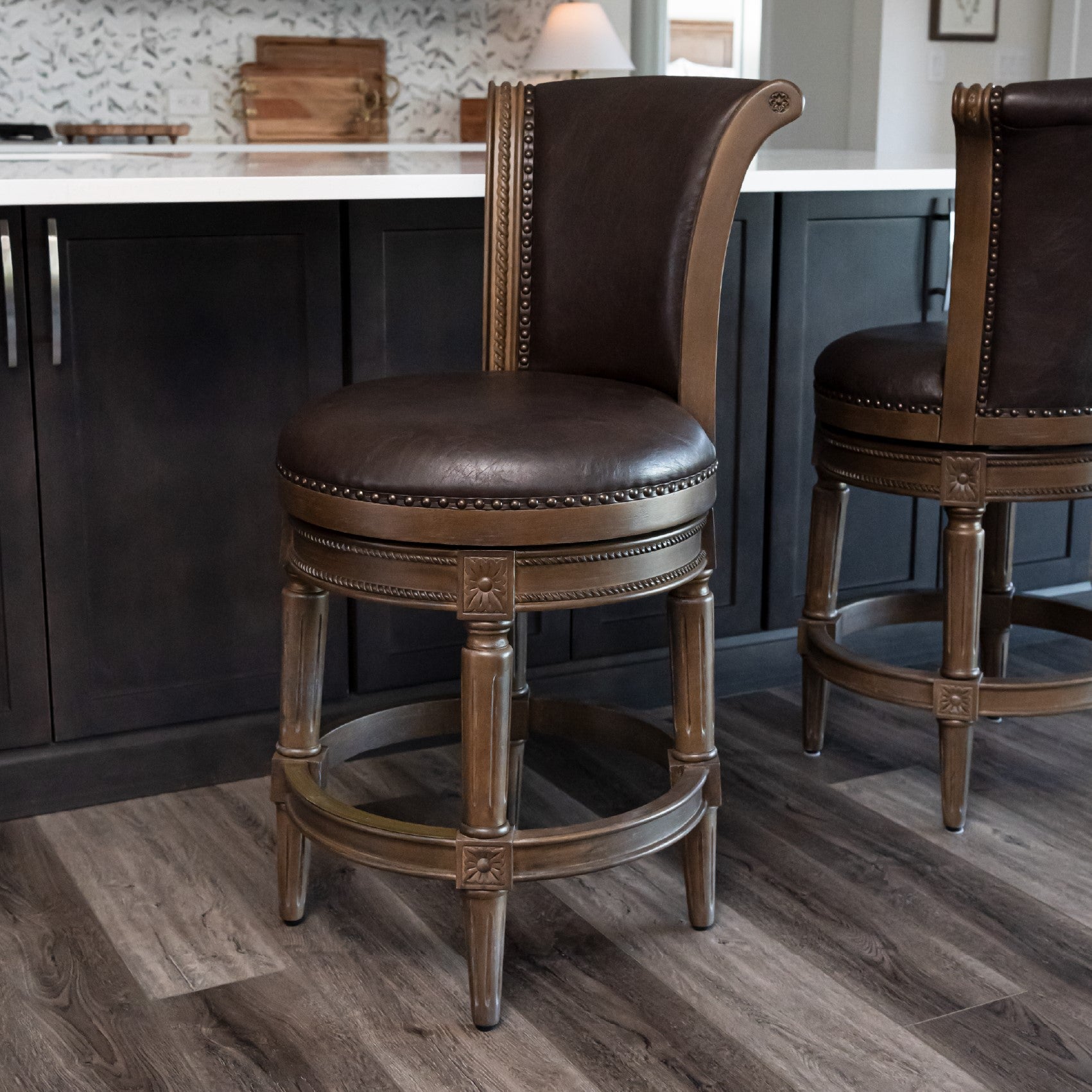 Pullman Counter Stool in Brown Finish with Brown Faux Leather in Stools by Maven Lane