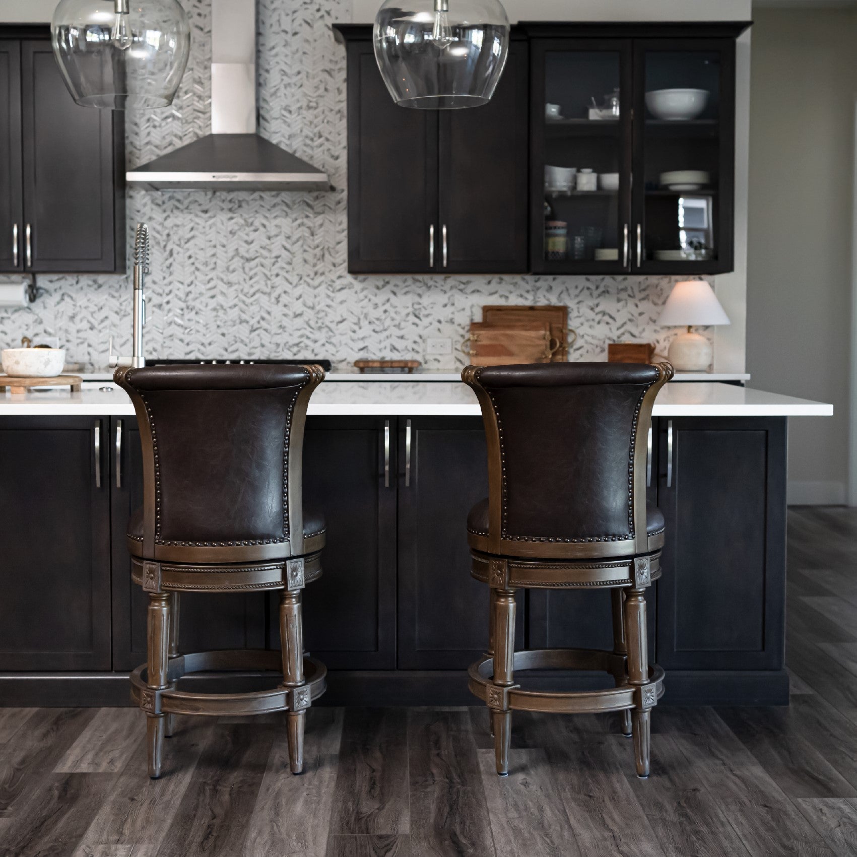Pullman Counter Stool in Brown Finish with Brown Faux Leather in Stools by Maven Lane