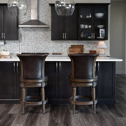 Pullman Counter Stool in Brown Finish with Brown Faux Leather in Stools by Maven Lane
